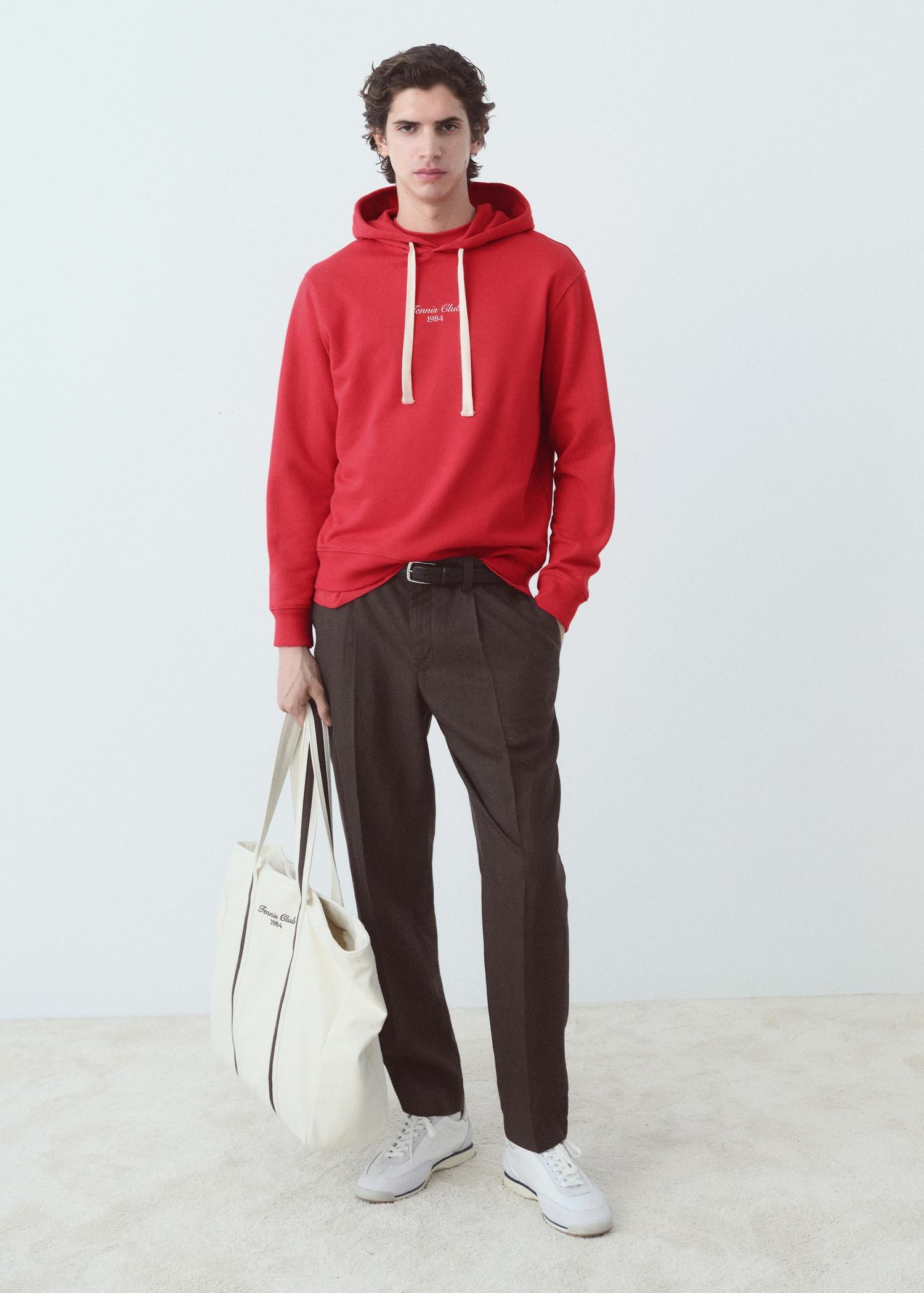 Cotton hooded sweatshirt text - Men | MANGO USA Product Image