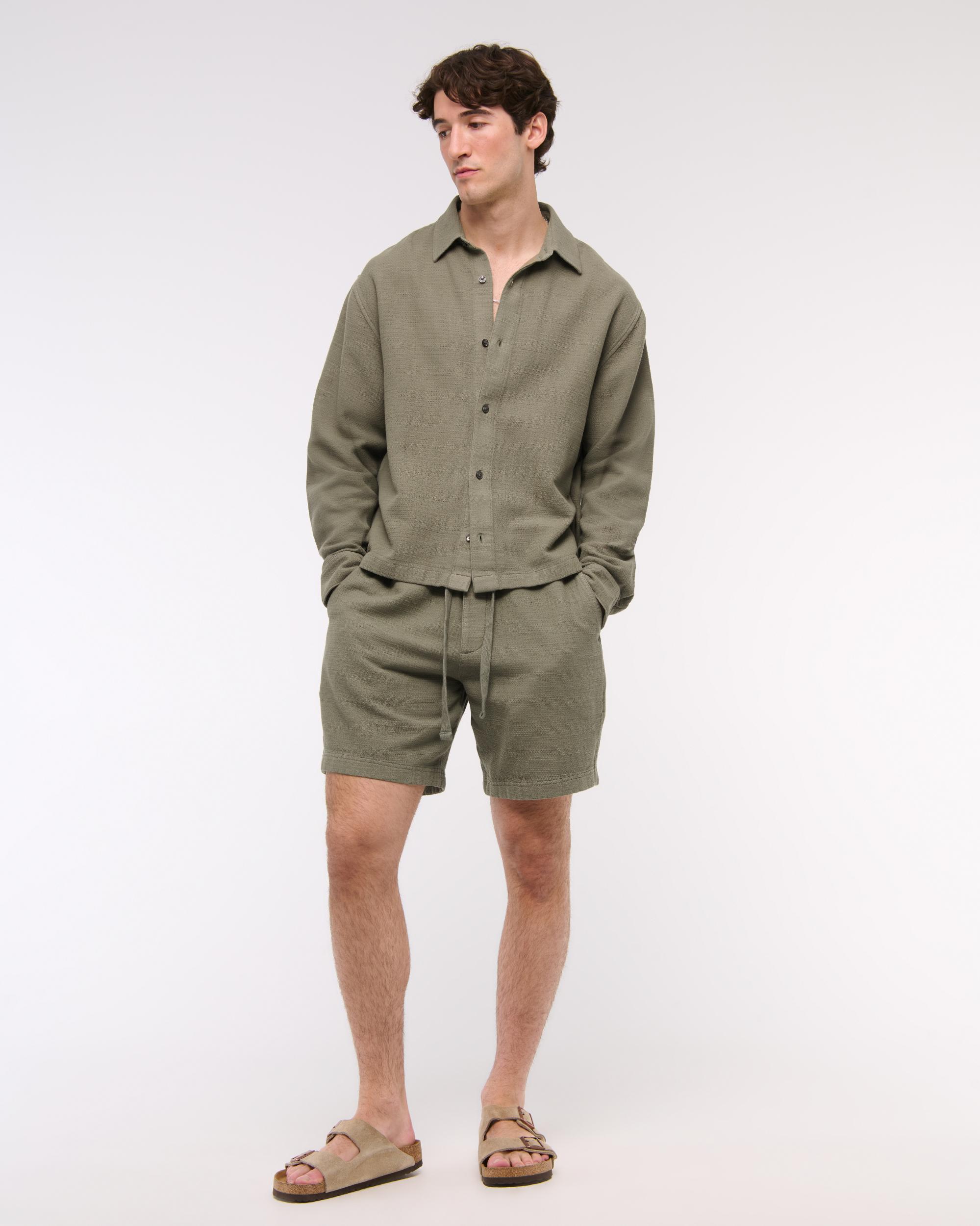 Cropped Slub Button-Up Shirt Product Image