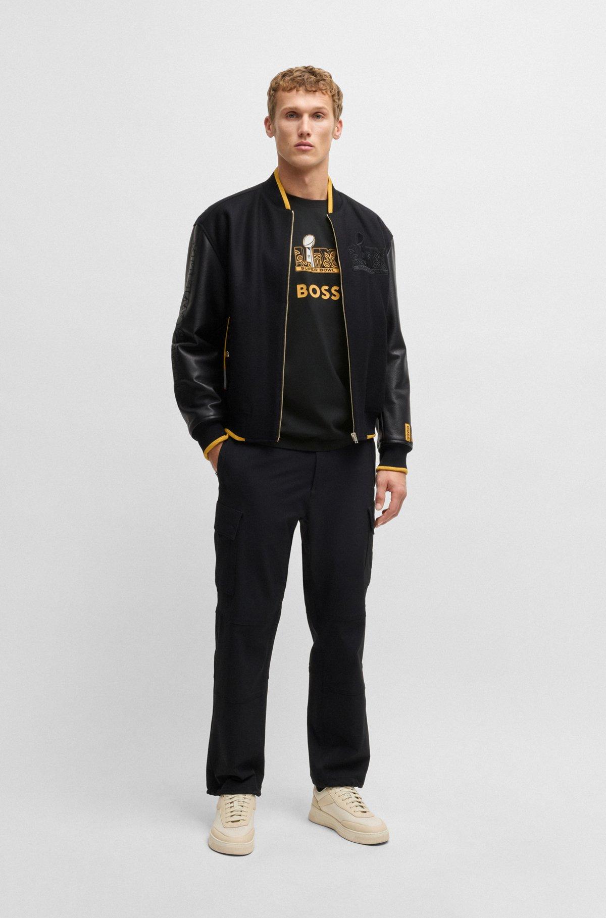 BOSS x NFL stretch-cotton T-shirt with gold-tone artwork Product Image