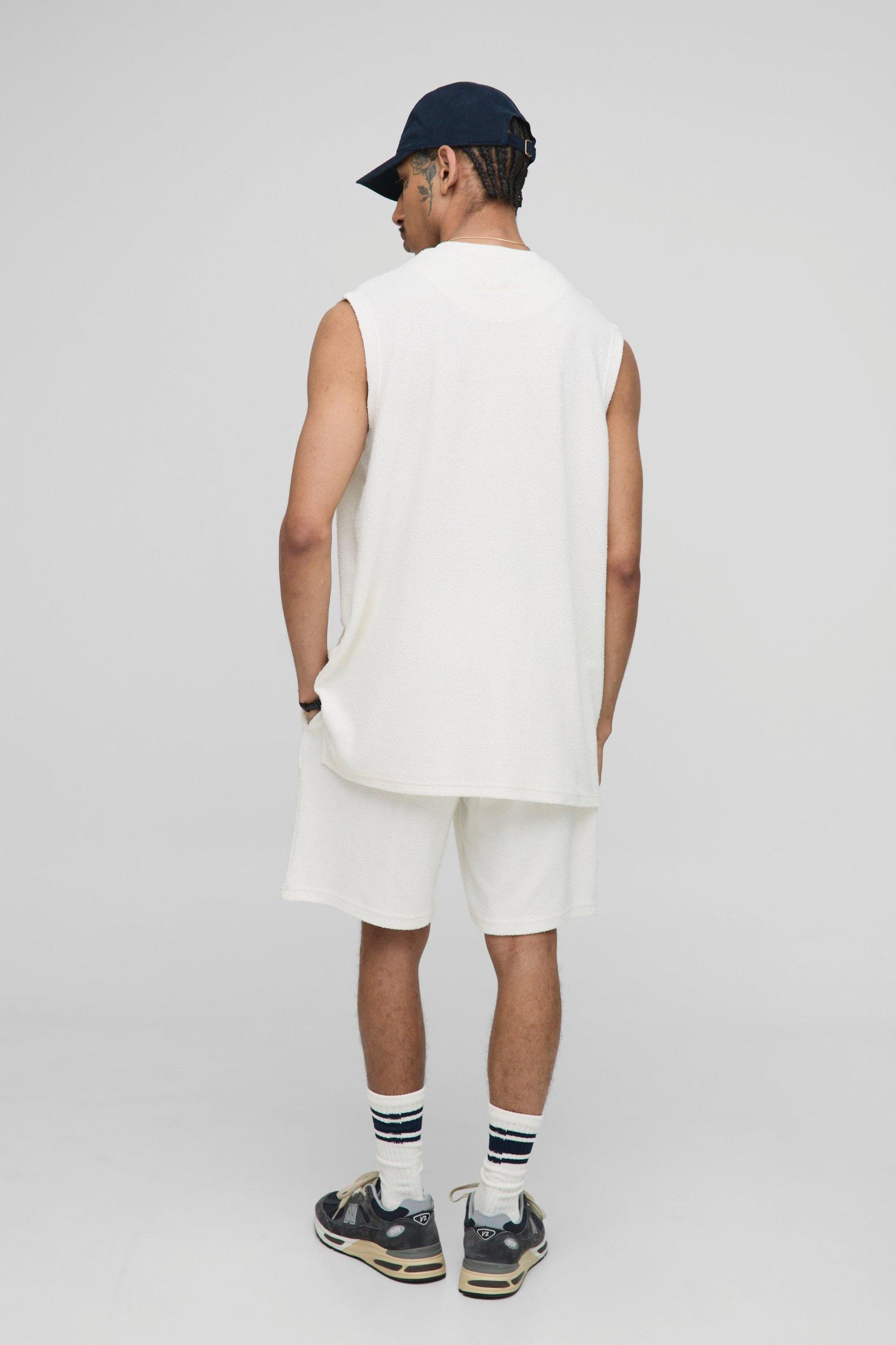 Oversized Textured Jersey Tank & Short Set | boohooMAN USA Product Image