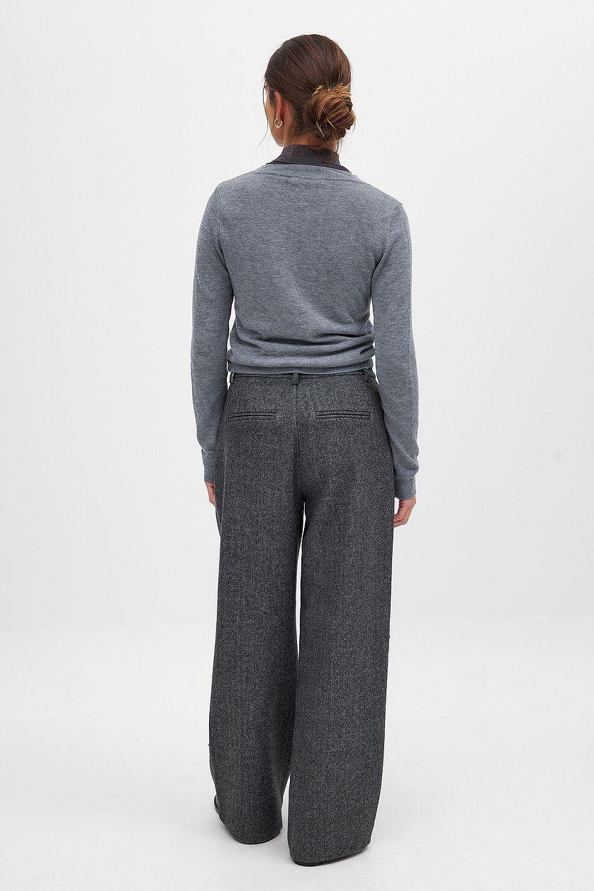 Mid Waist Herringbone Trousers Grey Product Image