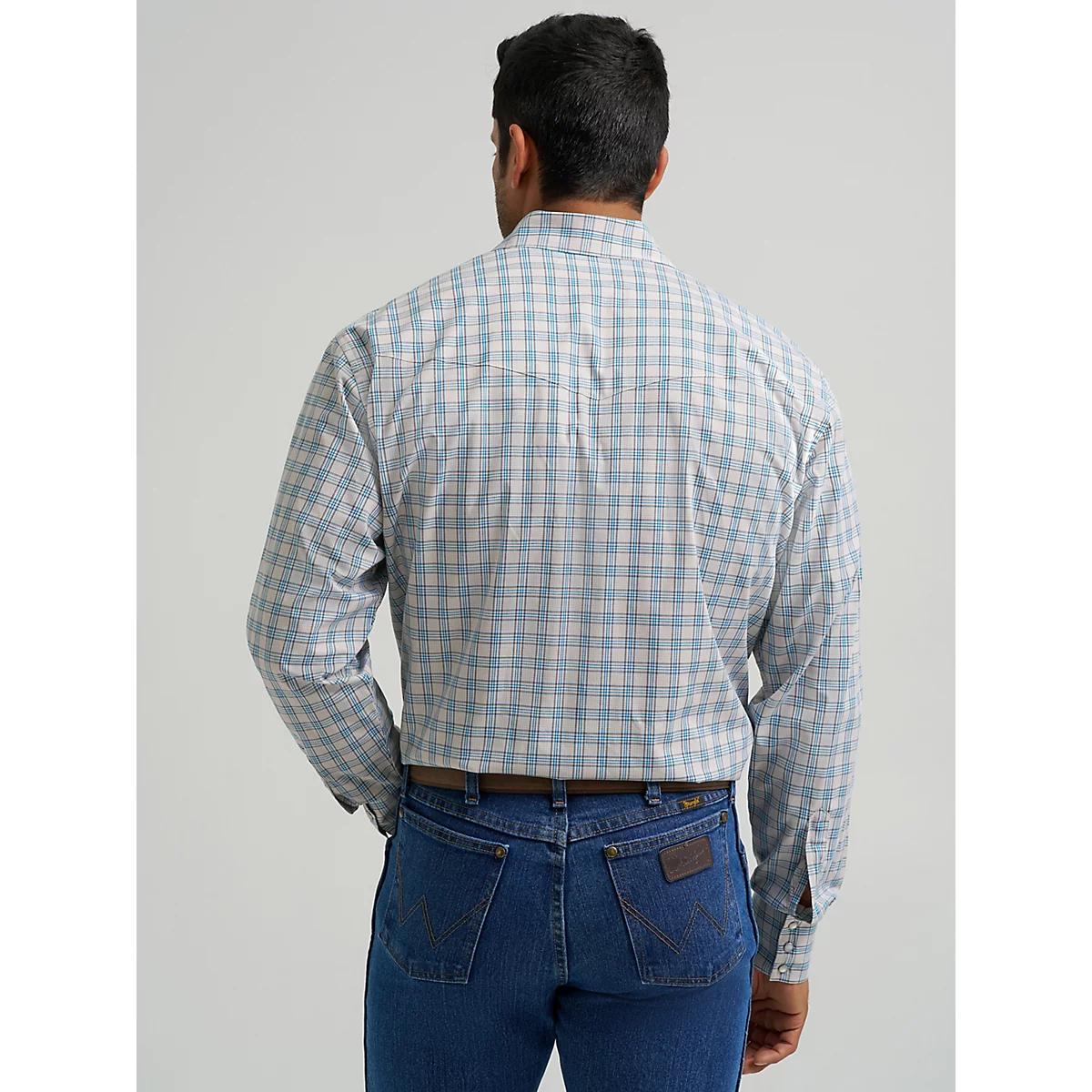 Men's Wrinkle Resist Long Sleeve Western Snap Plaid Shirt in Powder Blue Product Image
