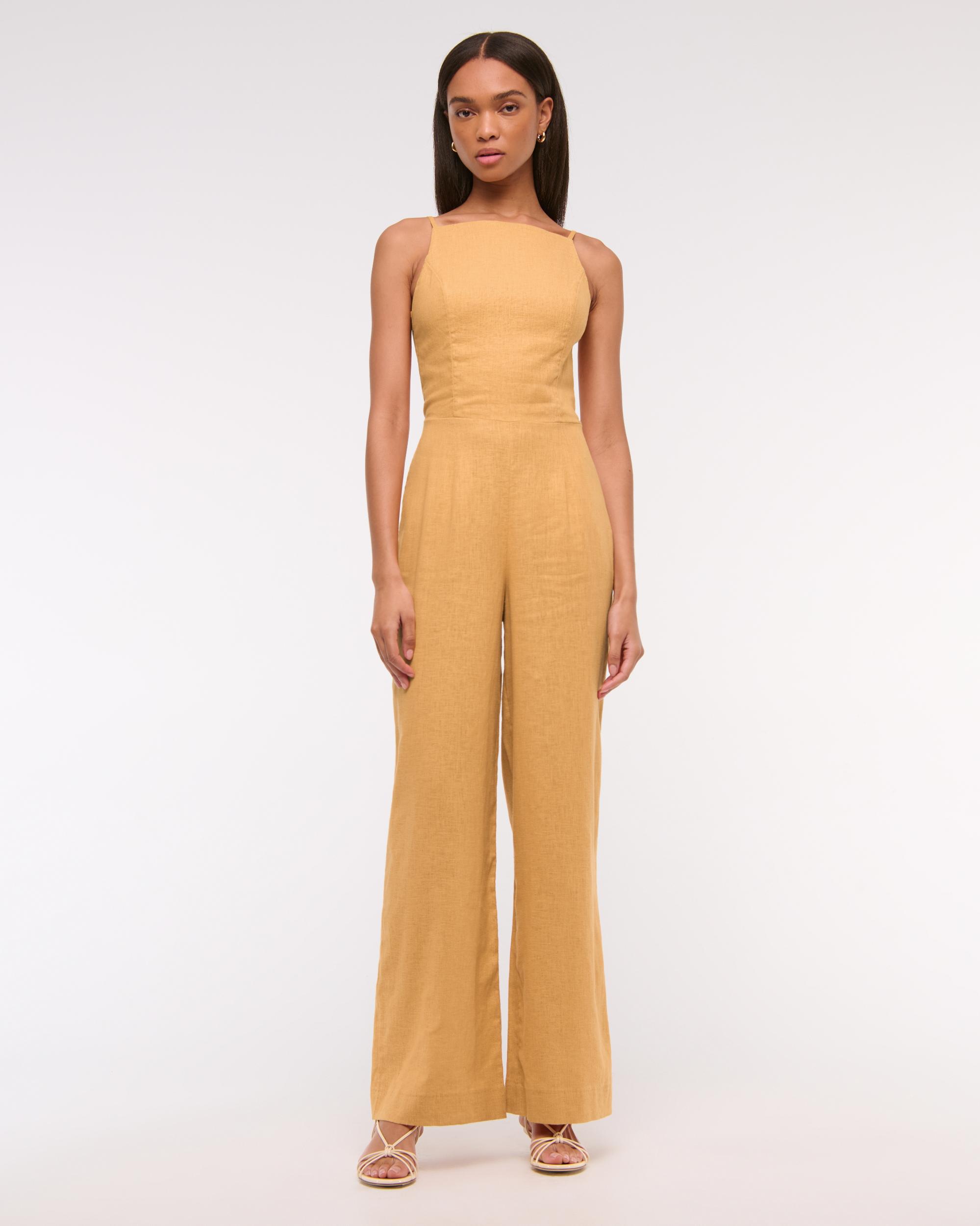 Linen-Blend Apron Jumpsuit Product Image