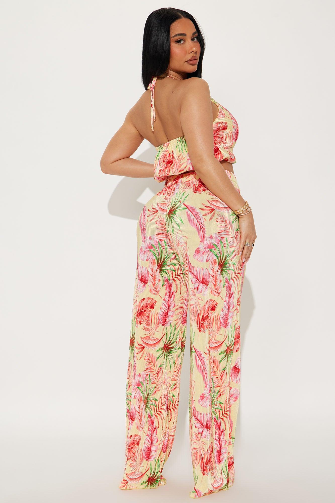 Luau Nights Plisse Pant Set - Yellow/combo Product Image