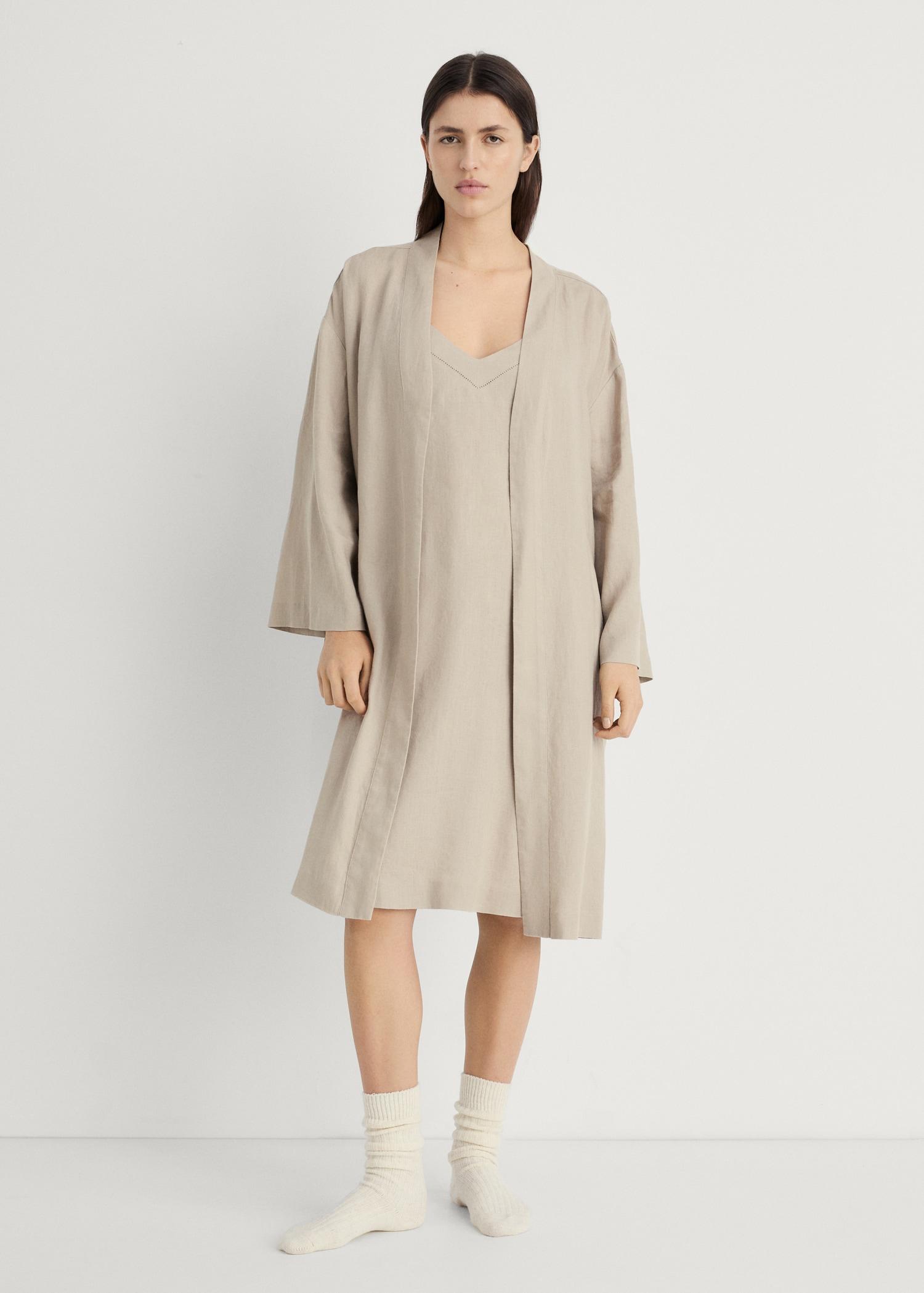 Linen home robe - Women | MANGO USA Product Image