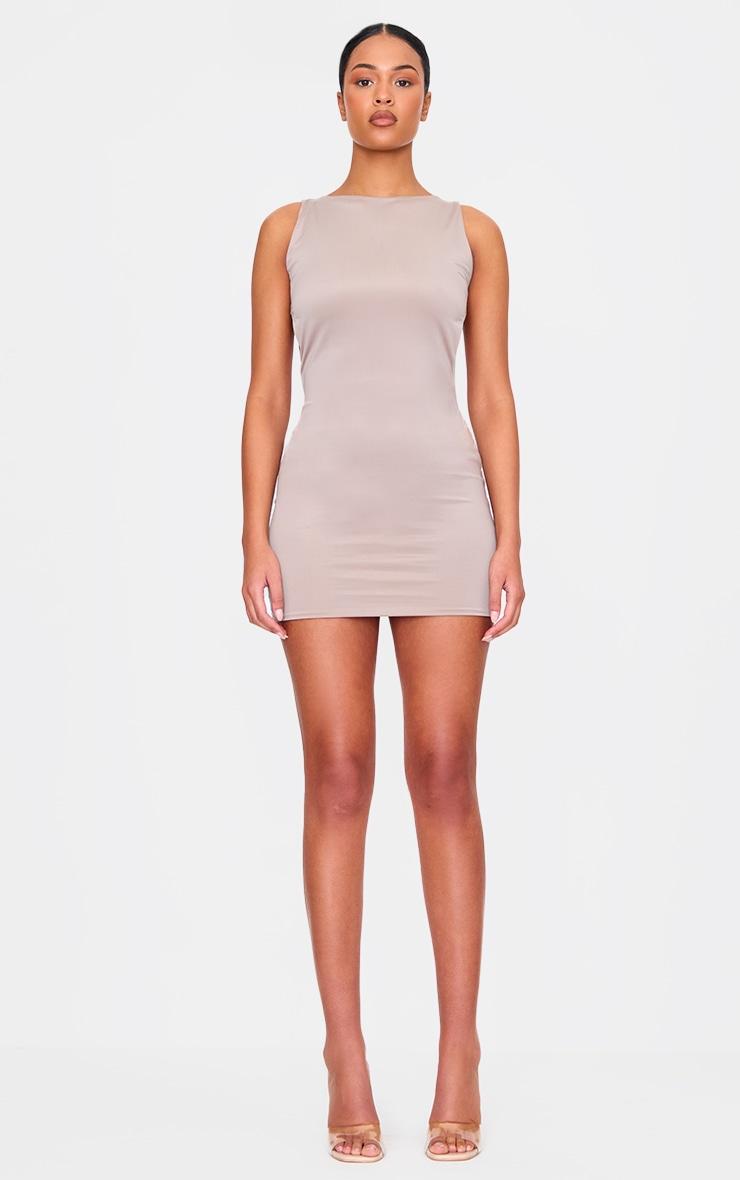 Tall Taupe Double Layer Twist Cut Out Back Mini Dress Product Image