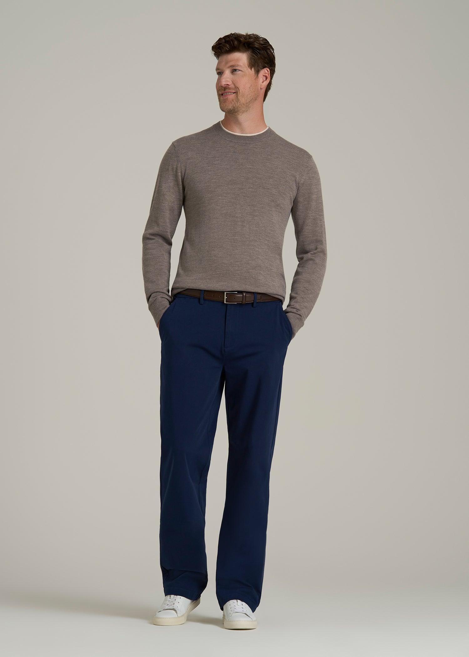 Merino Wool Crewneck Tip Sweater for Tall Men in Pinecone Male Product Image