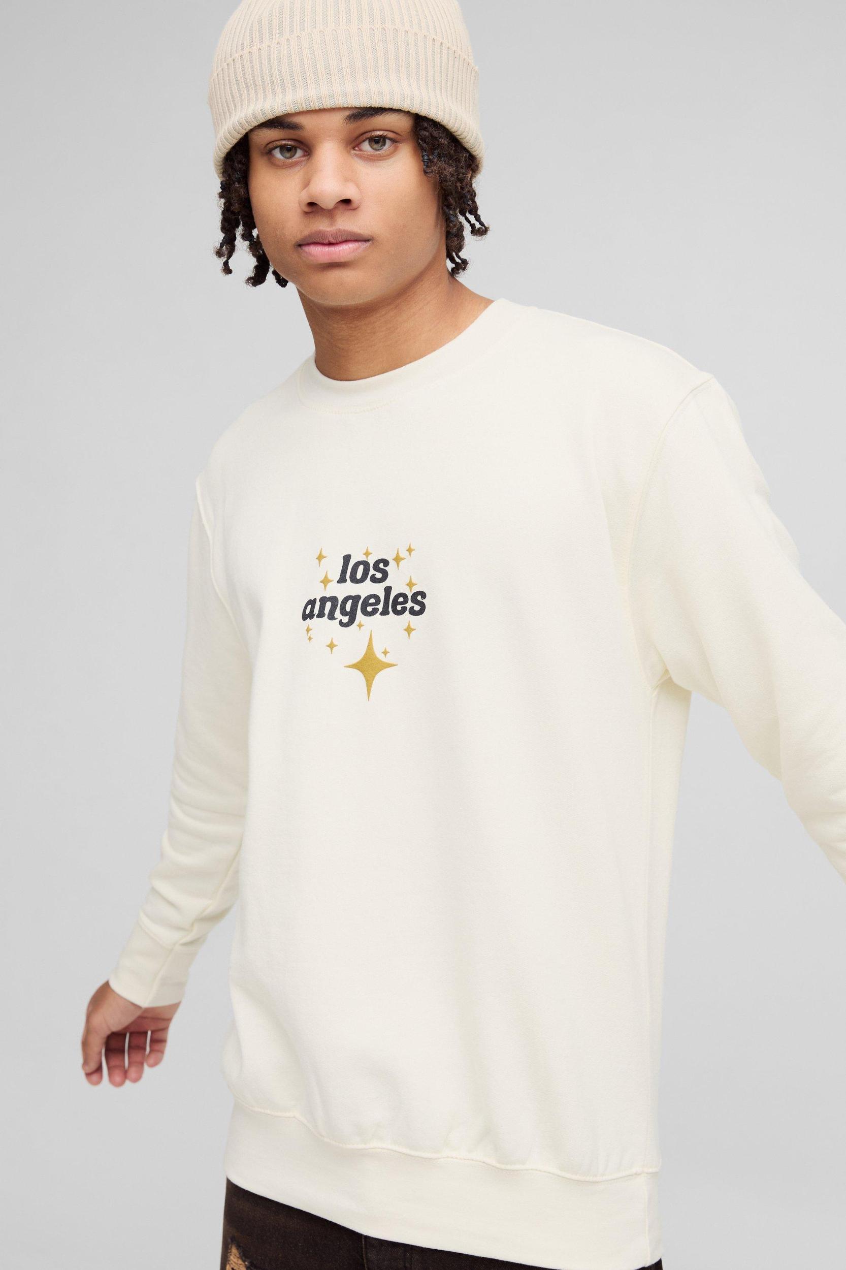 Oversized Los Angeles Puff Print Sweatshirt | boohooMAN USA Product Image