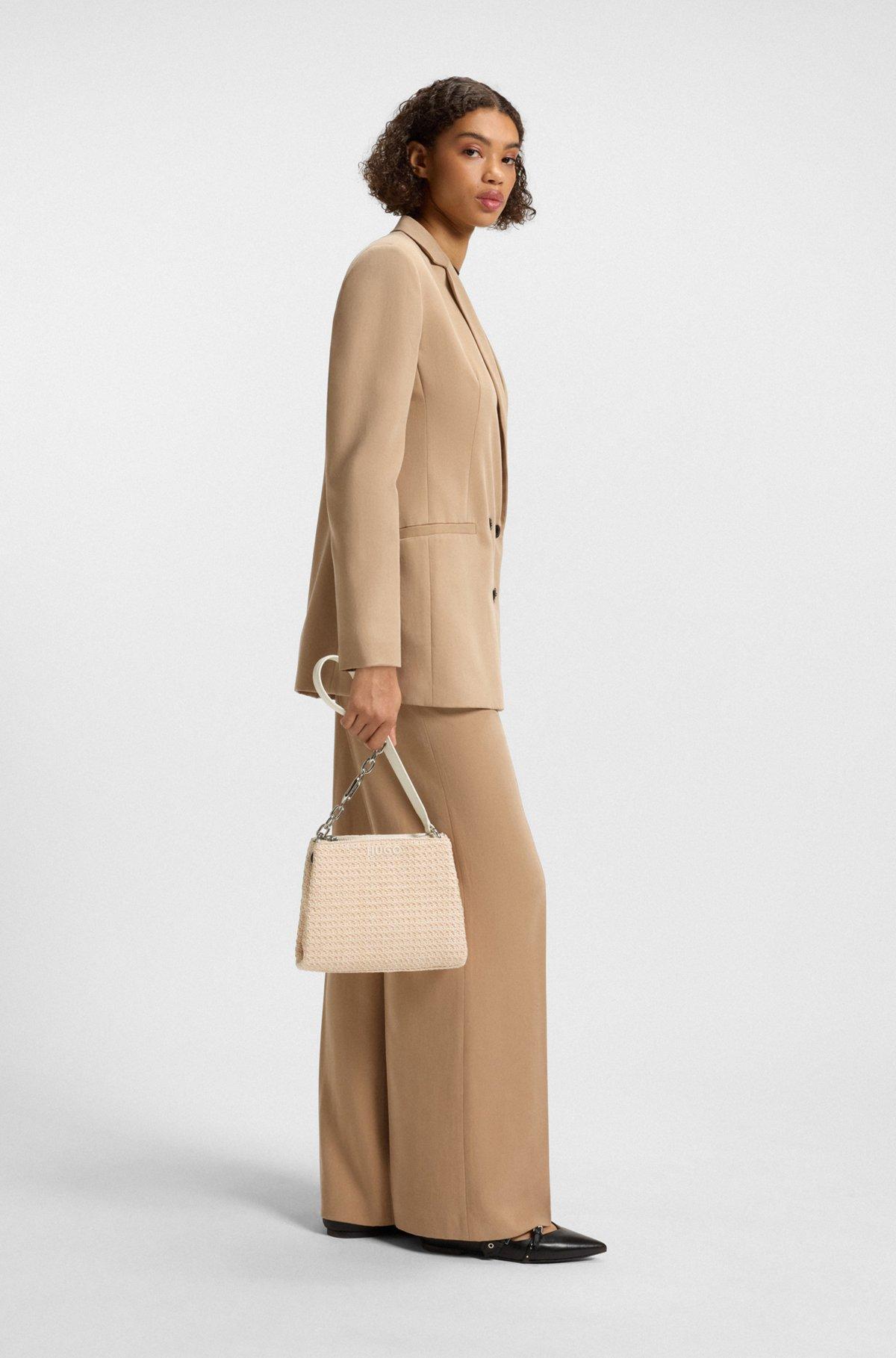 Raffia-effect shoulder bag with logo-hardware strap Product Image