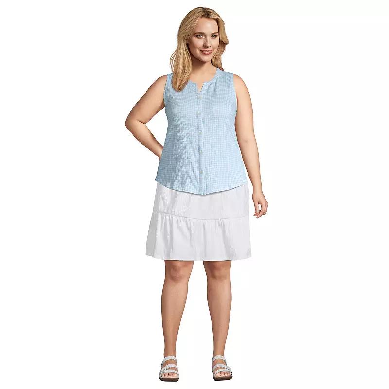 Plus Size Lands End Crinkle Button Front Tank Top, Womens Product Image