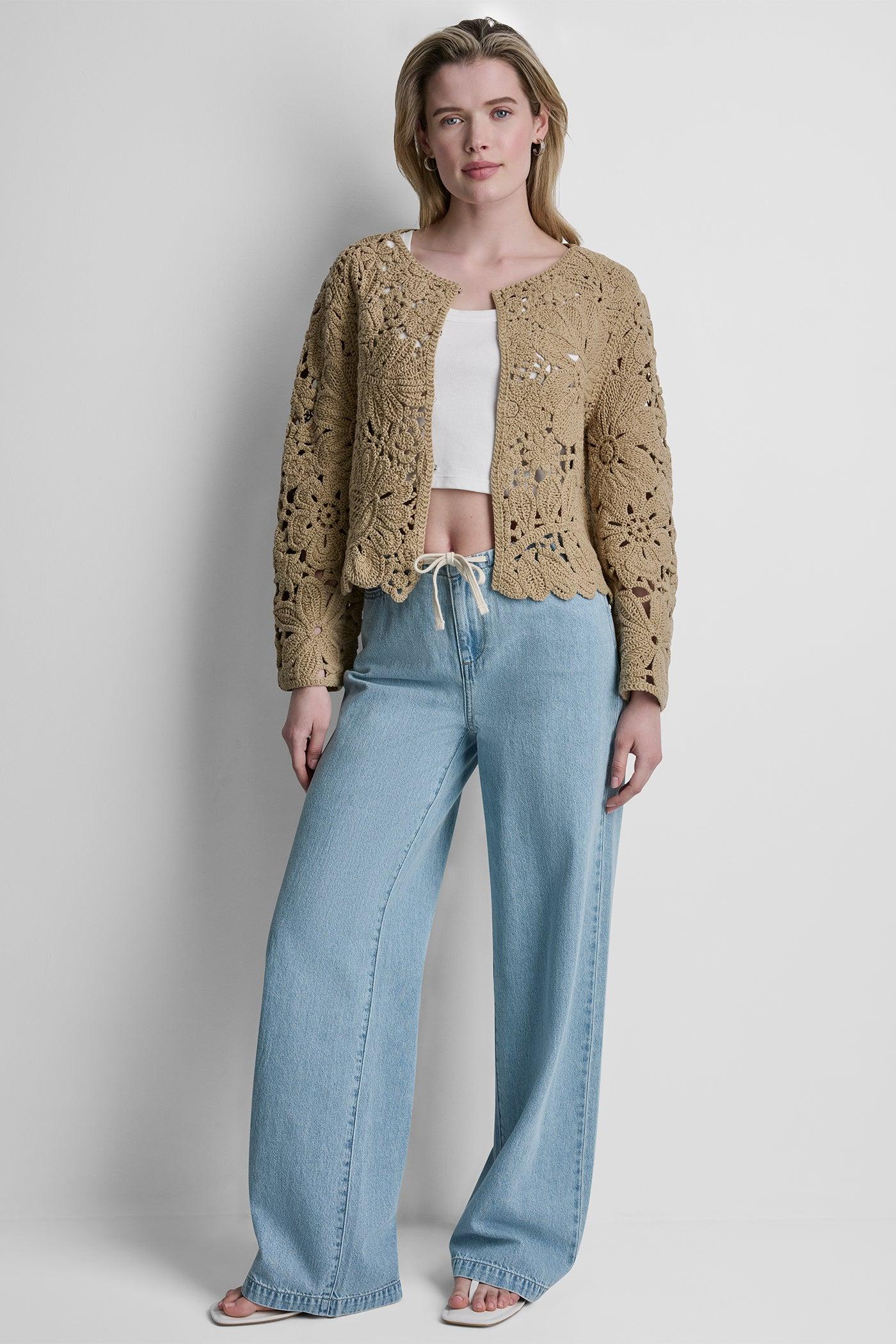 FLORAL CROCHET CARDIGAN WITH SCALLOP HEM Product Image