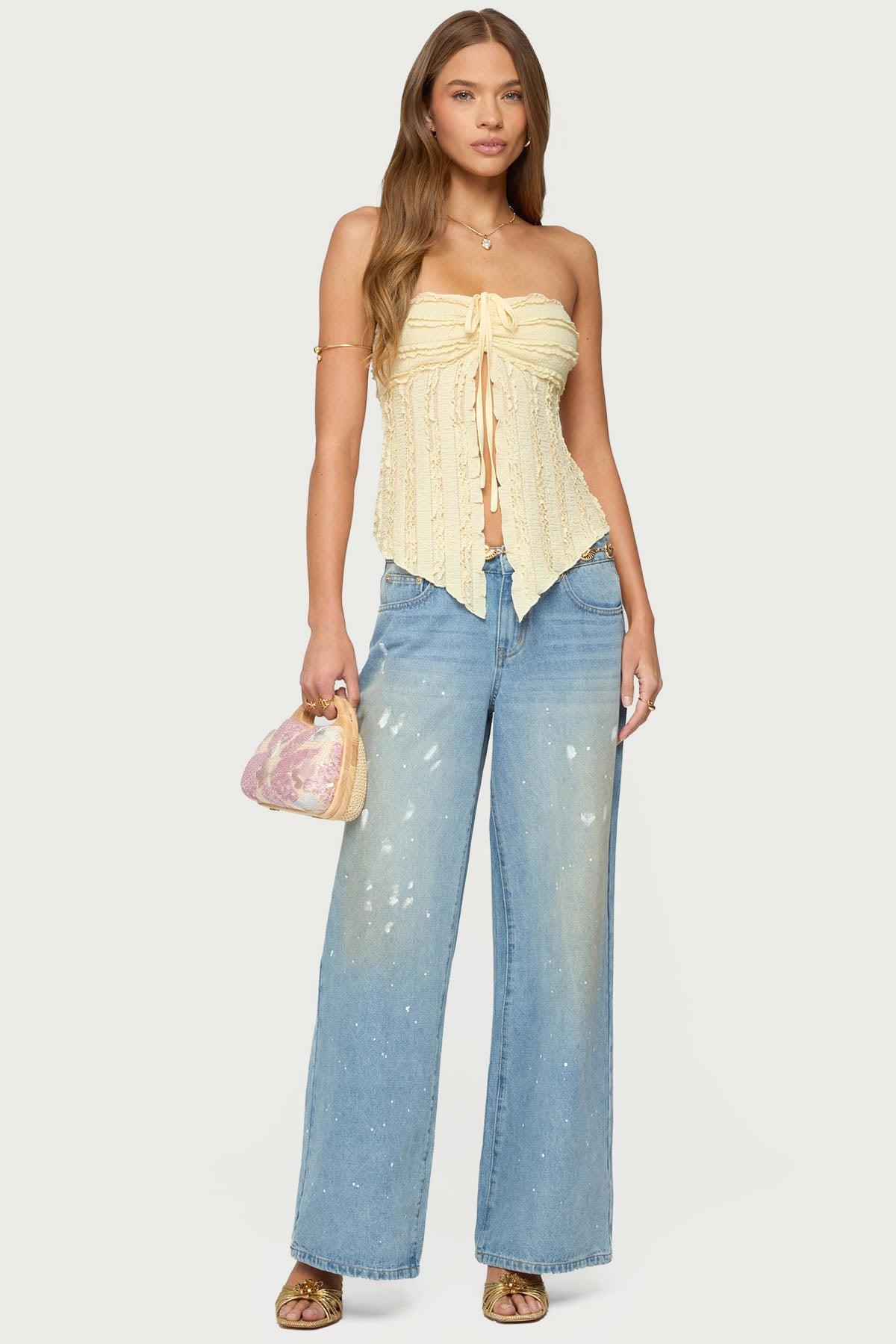 Textured Ruffle Split Front Strapless Top Product Image