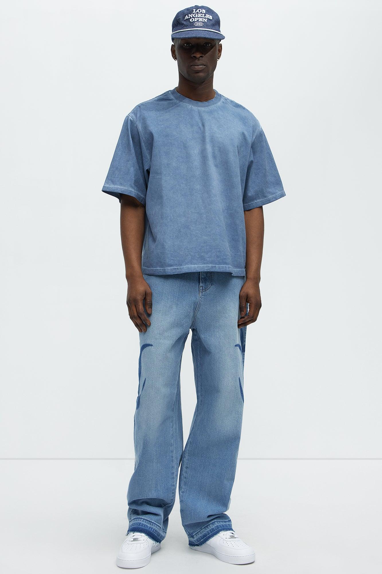 Tinted Wash Boxy Cropped Heavyweight Short Sleeve Tee - Blue Product Image