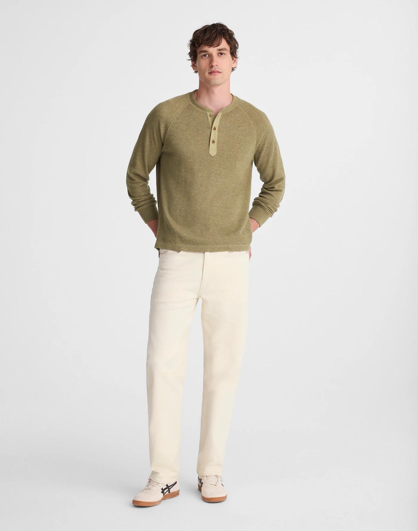 French Rib Knit Long-Sleeve Henley Tee Product Image