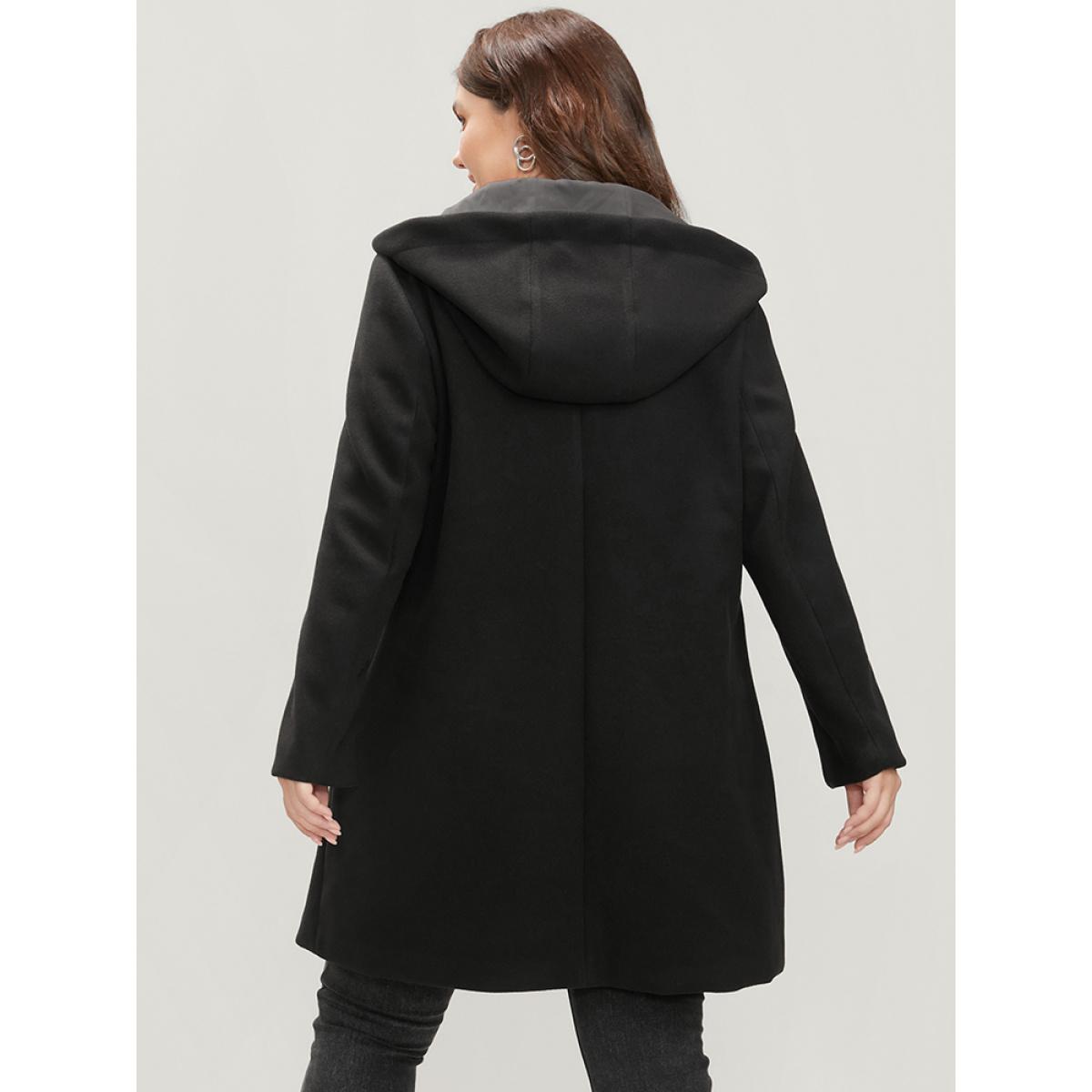 Plus Size Solid Pocket Zip Up Hooded Coat Women Black Casual Zipper Ladies Dailywear Winter Coats BloomChic 30/6X Product Image