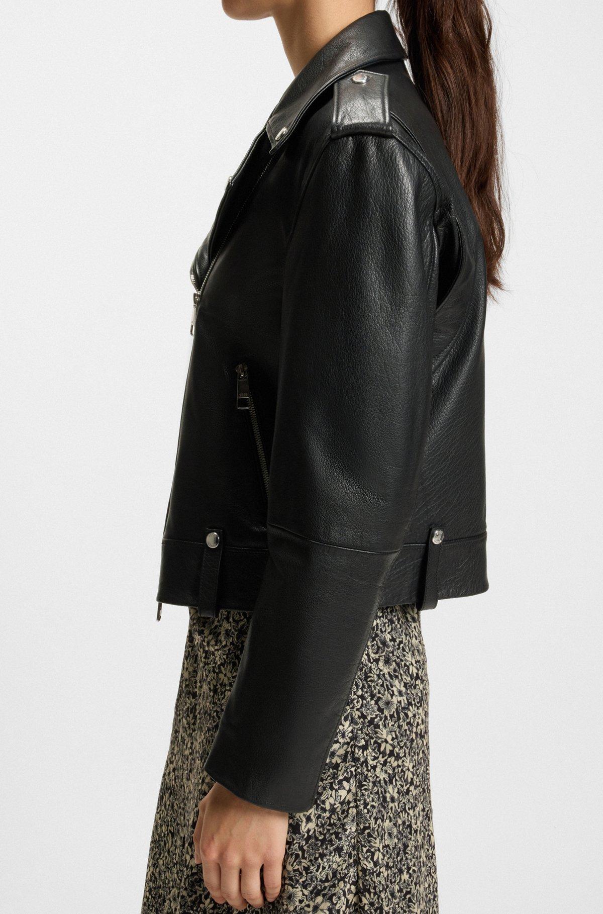 BOSS - Grained-leather jacket with silver-tone trims - Black Product Image