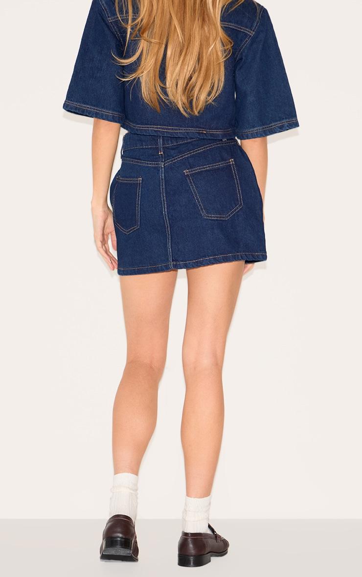 Indigo Contrast Stitch Denim Mini Skirt Product Image