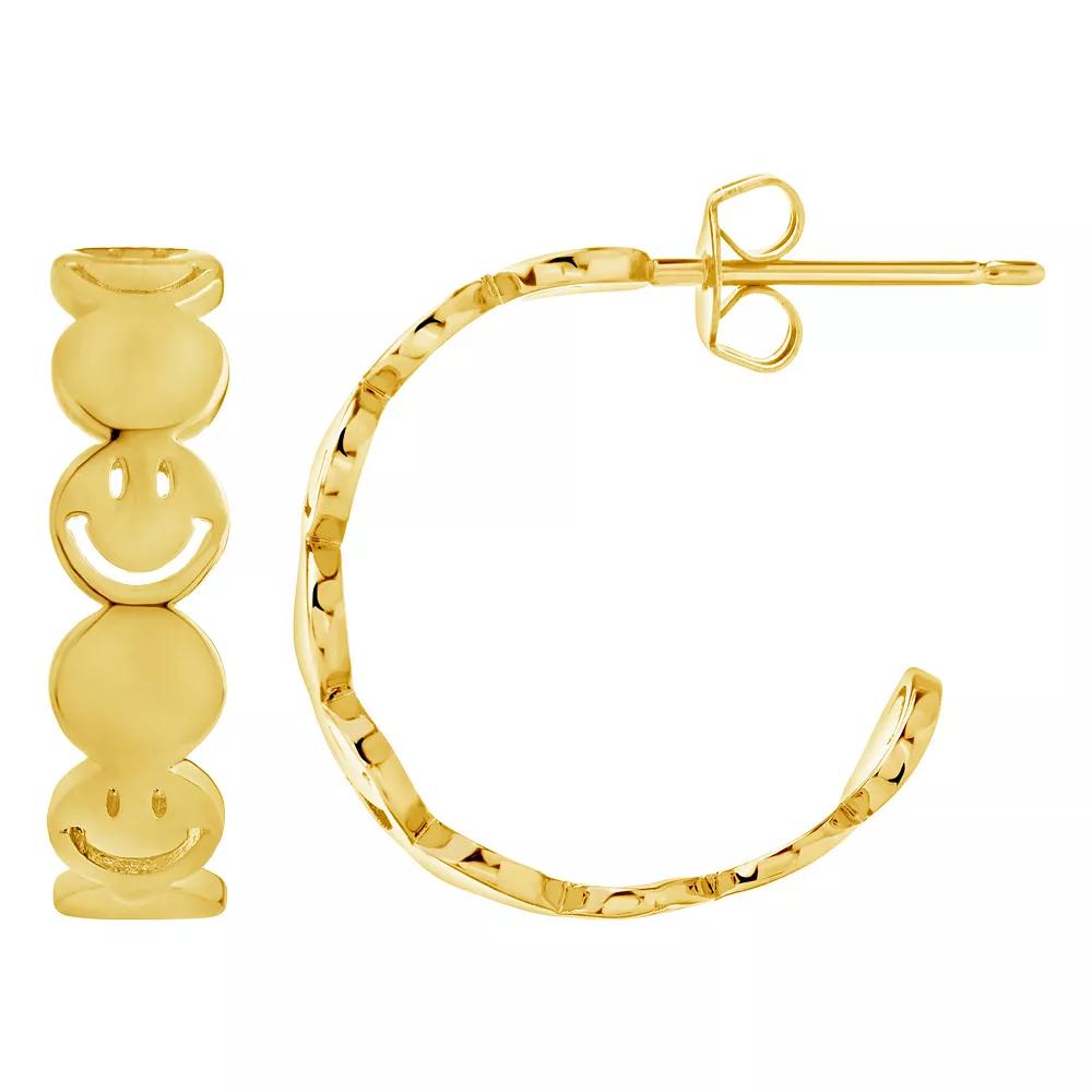 MC Collective Smiley Face Hoop Earrings, Women's, Gold Tone Product Image