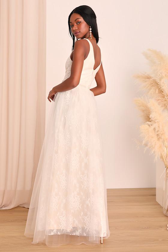 Sweet Love Ivory Lace Beaded Maxi Dress Product Image