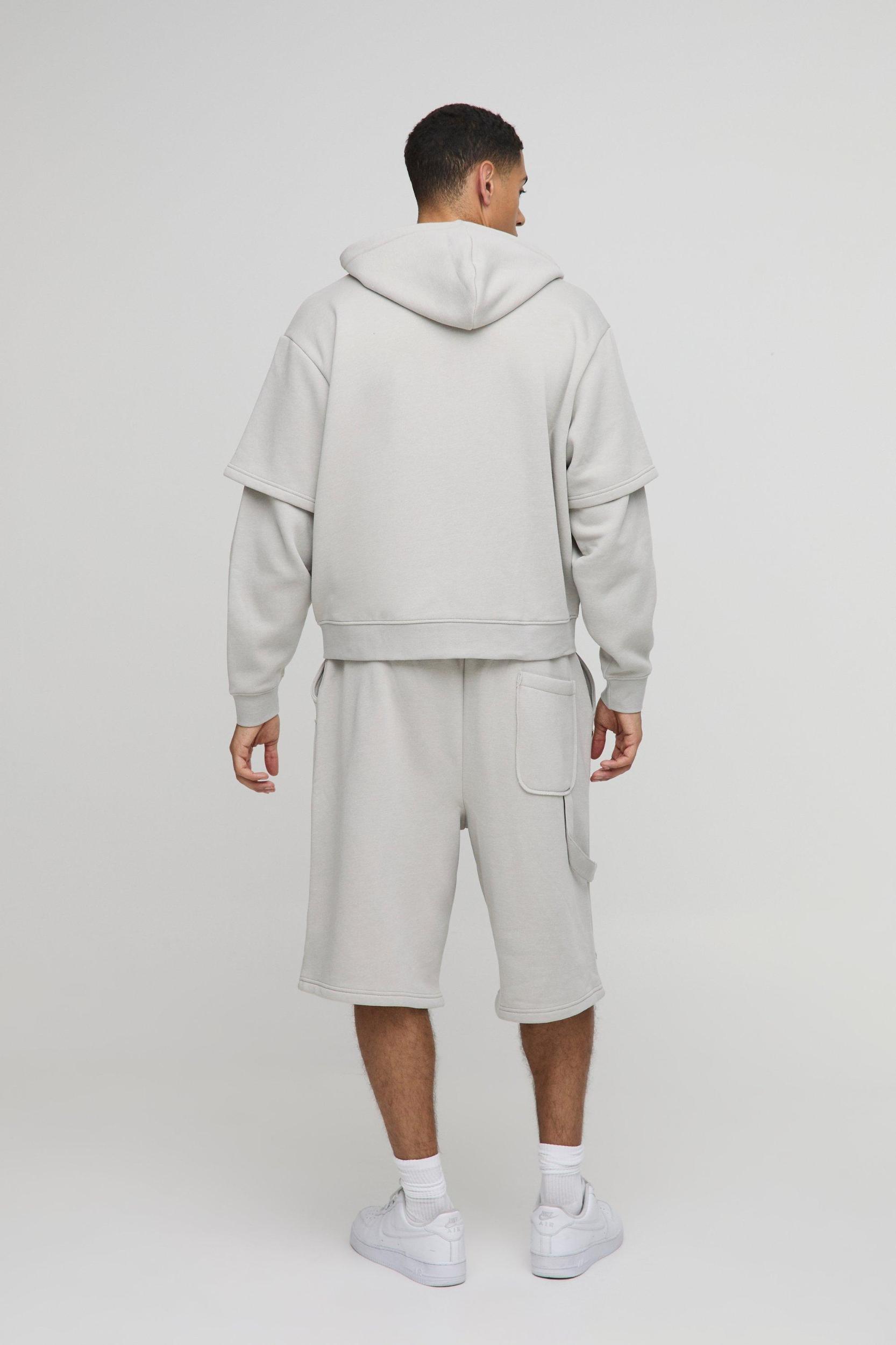 Oversized Boxy Zip Through Carpenter Jort Tracksuit | boohooMAN USA Product Image