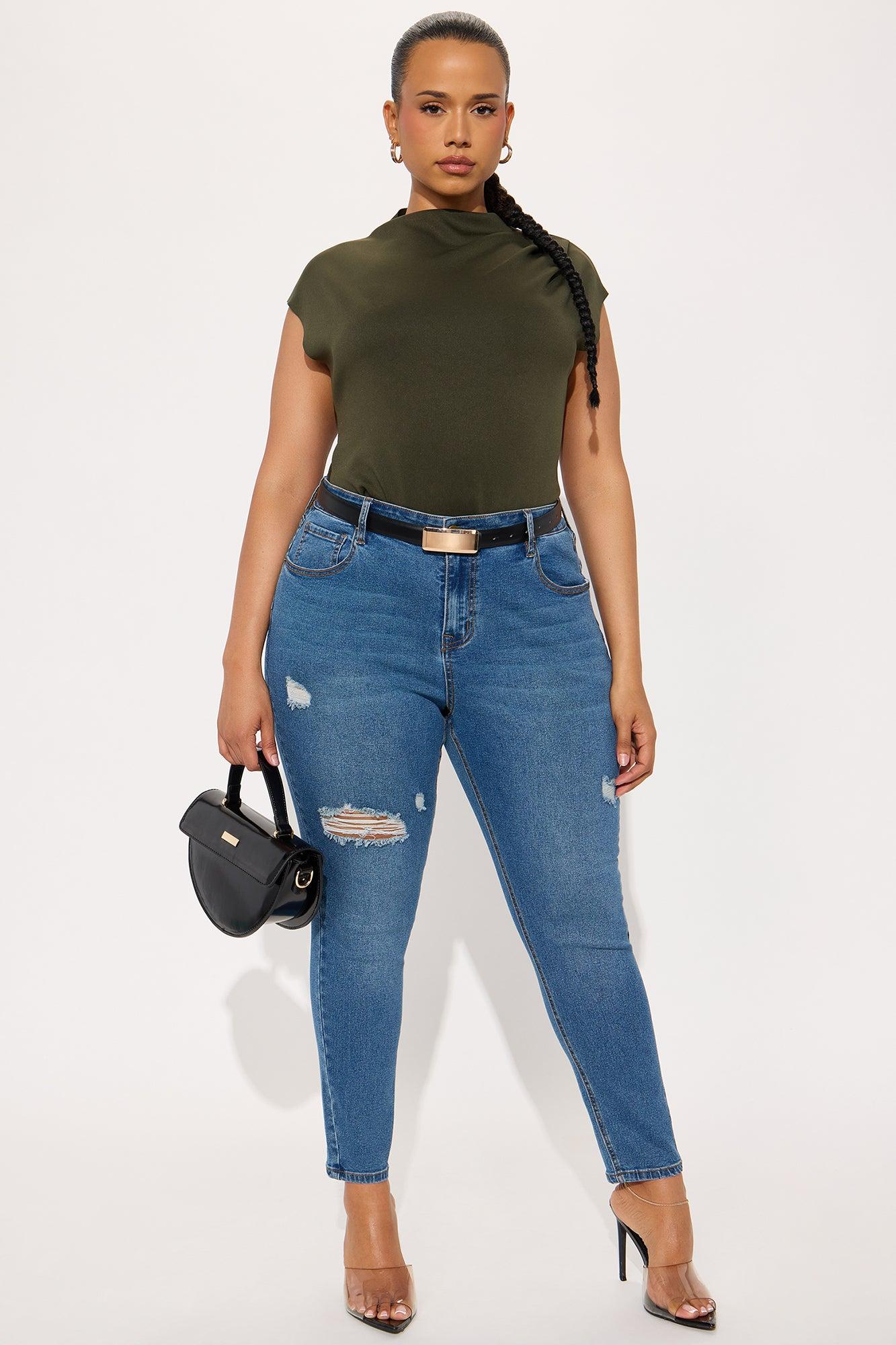 Vibe Check Curvy Stretch Ripped Skinny Jeans - Medium Wash Female Product Image