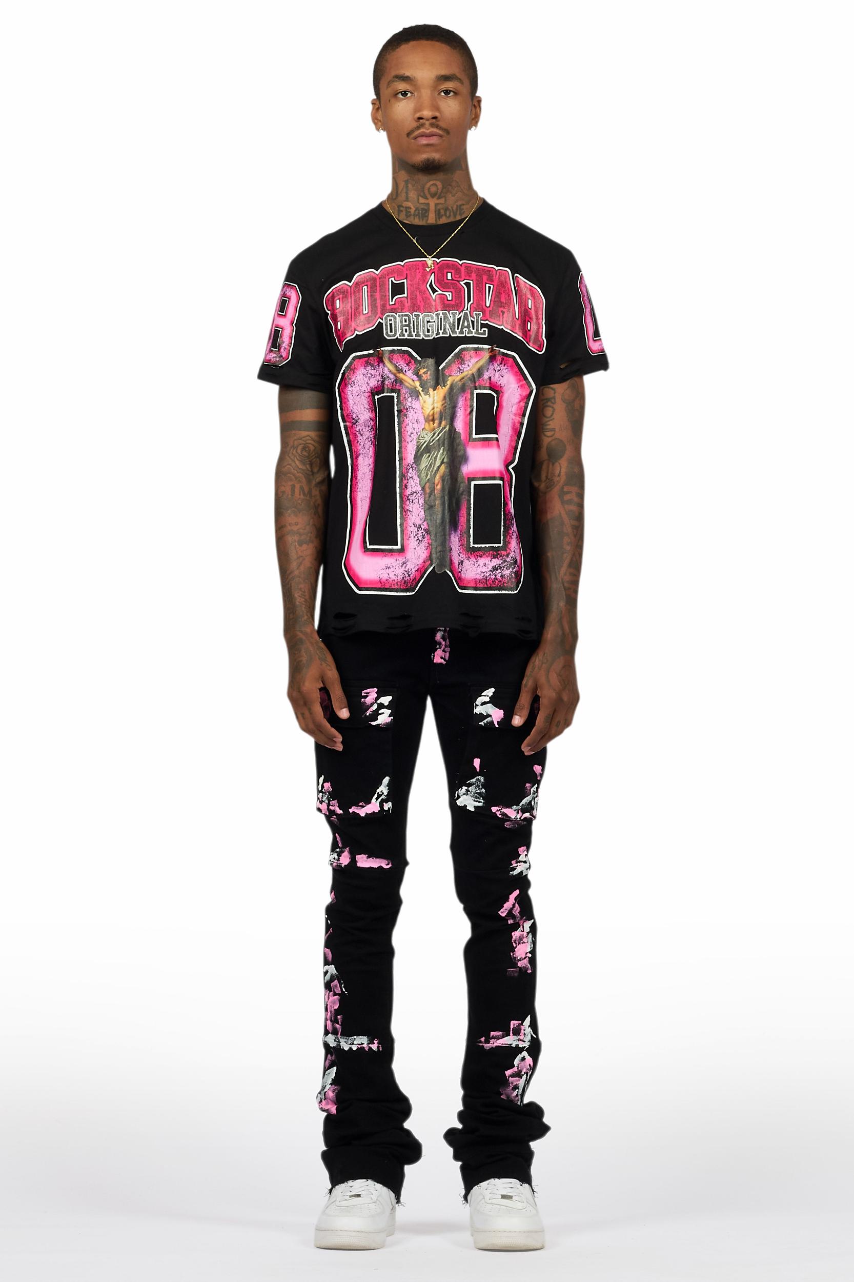 Fields Black T-Shirt/Nello Painted Super Stacked Flare Jean Set Male Product Image