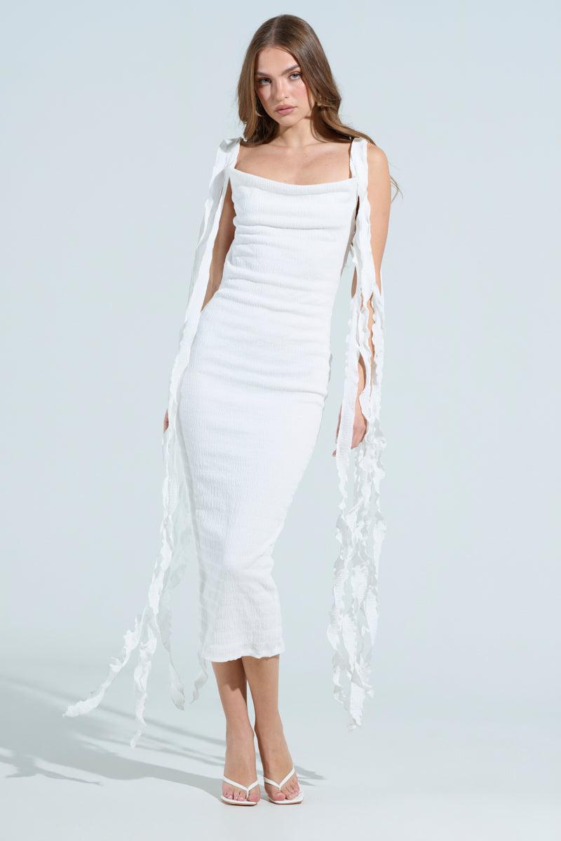 GET LIKE ME BACKLESS MIDI DRESS IN IVORY Product Image