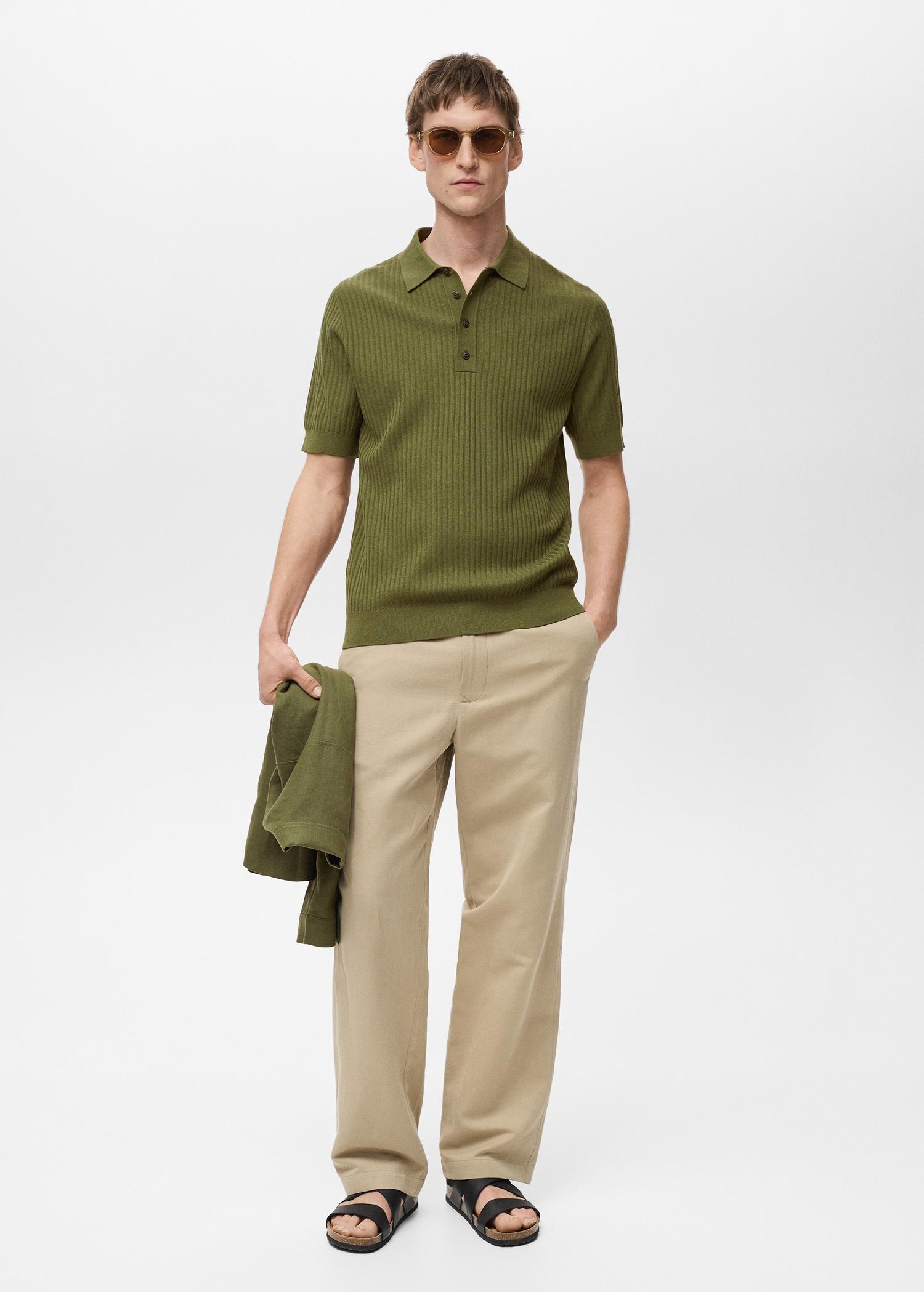 Rib-knit cotton-blend polo shirt - Men | MANGO USA Product Image