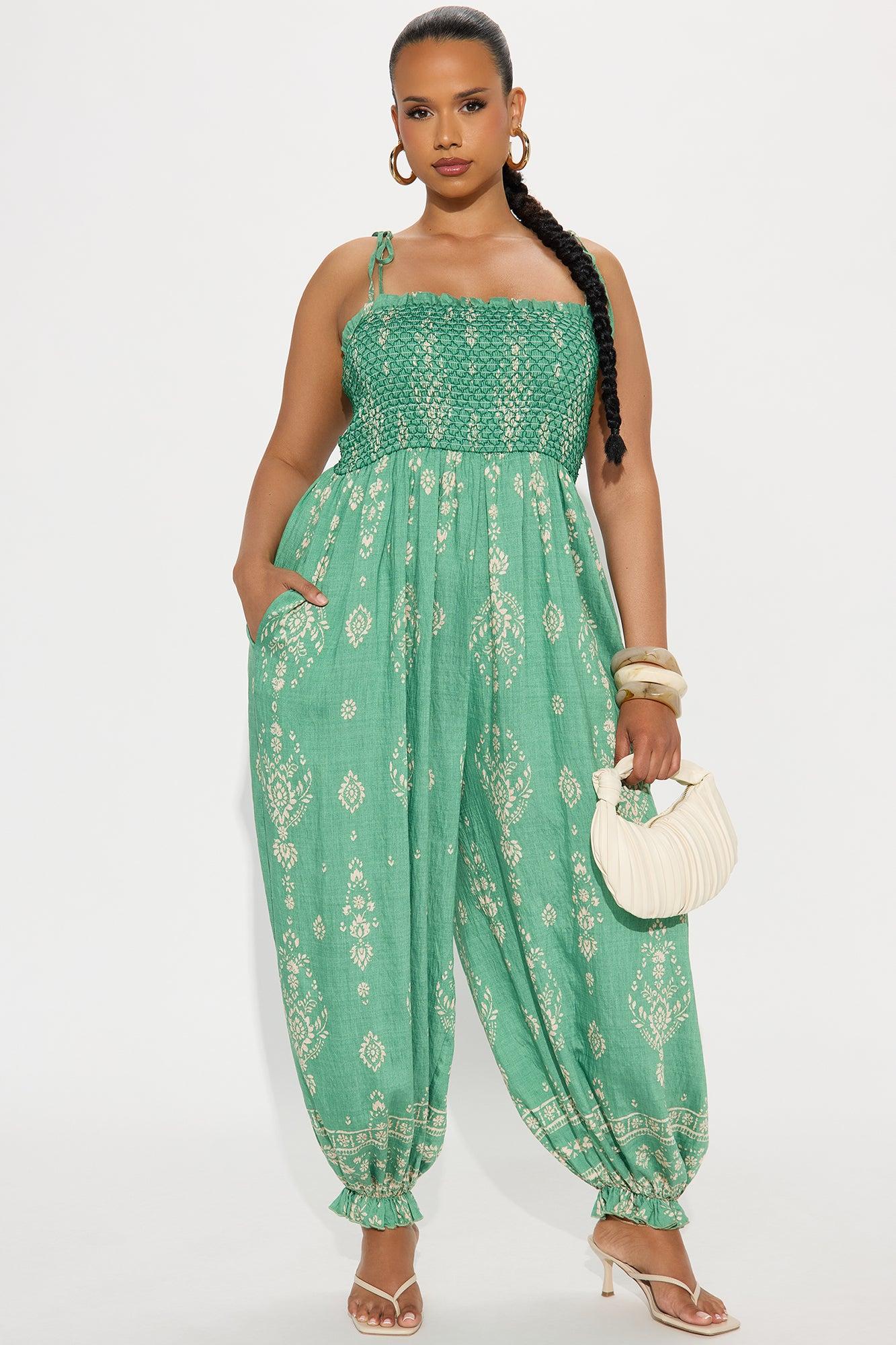 Arabella Linen Jogger Leg Jumpsuit - Green/combo Female Product Image