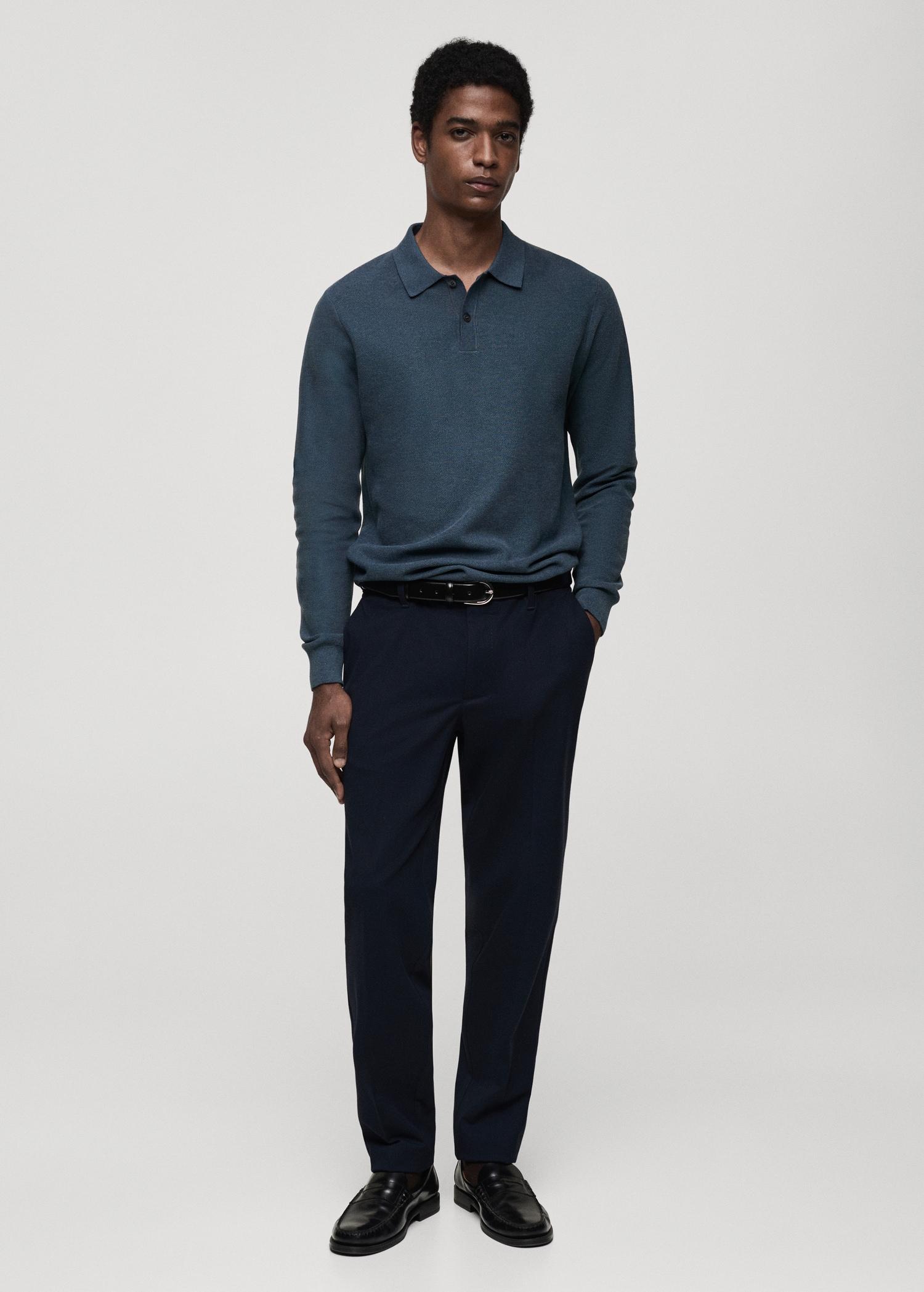 Micro-structured cotton knitted polo shirt - Men | MANGO USA Product Image