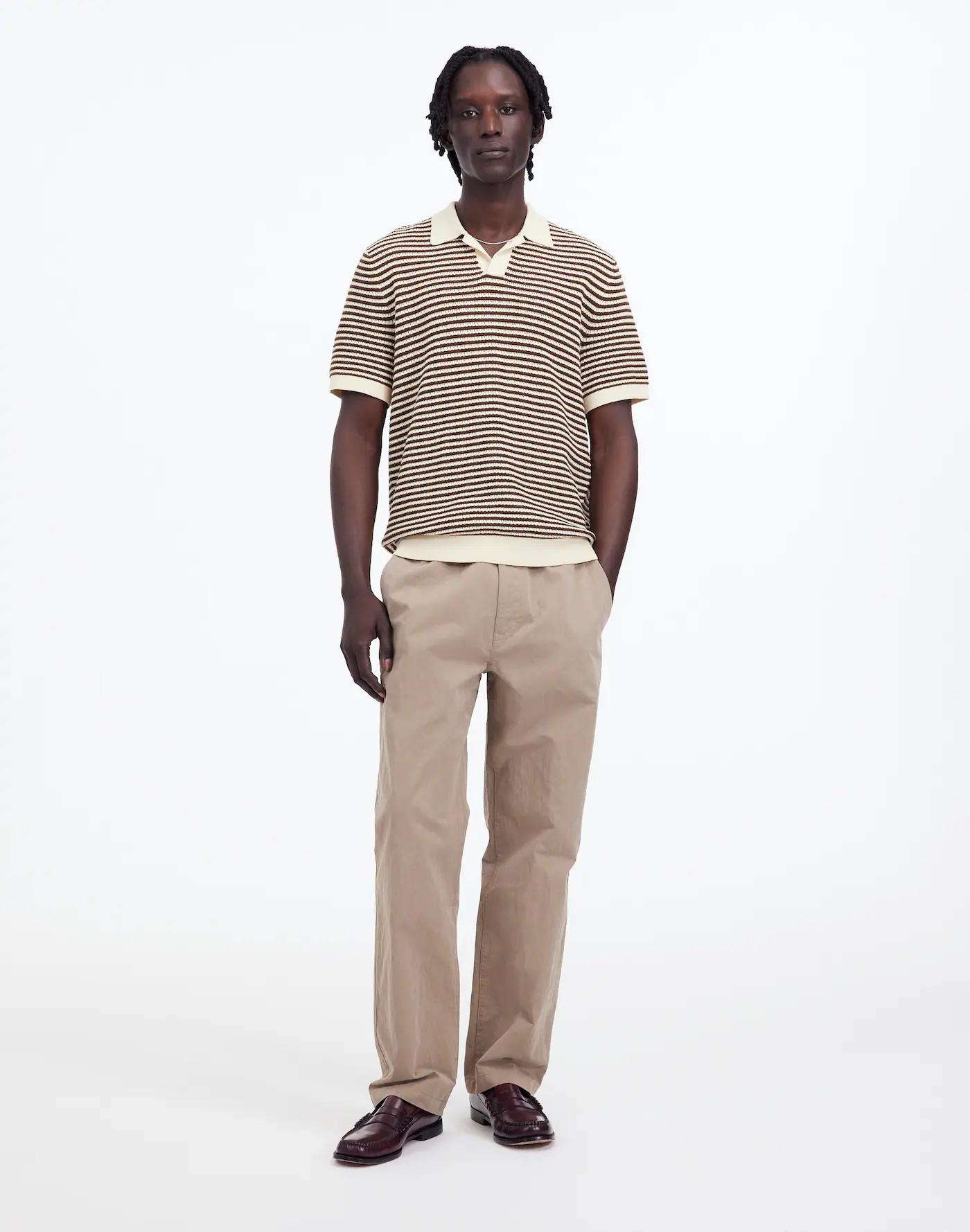 Pointelle Stitch Single-Button Sweater Polo Product Image