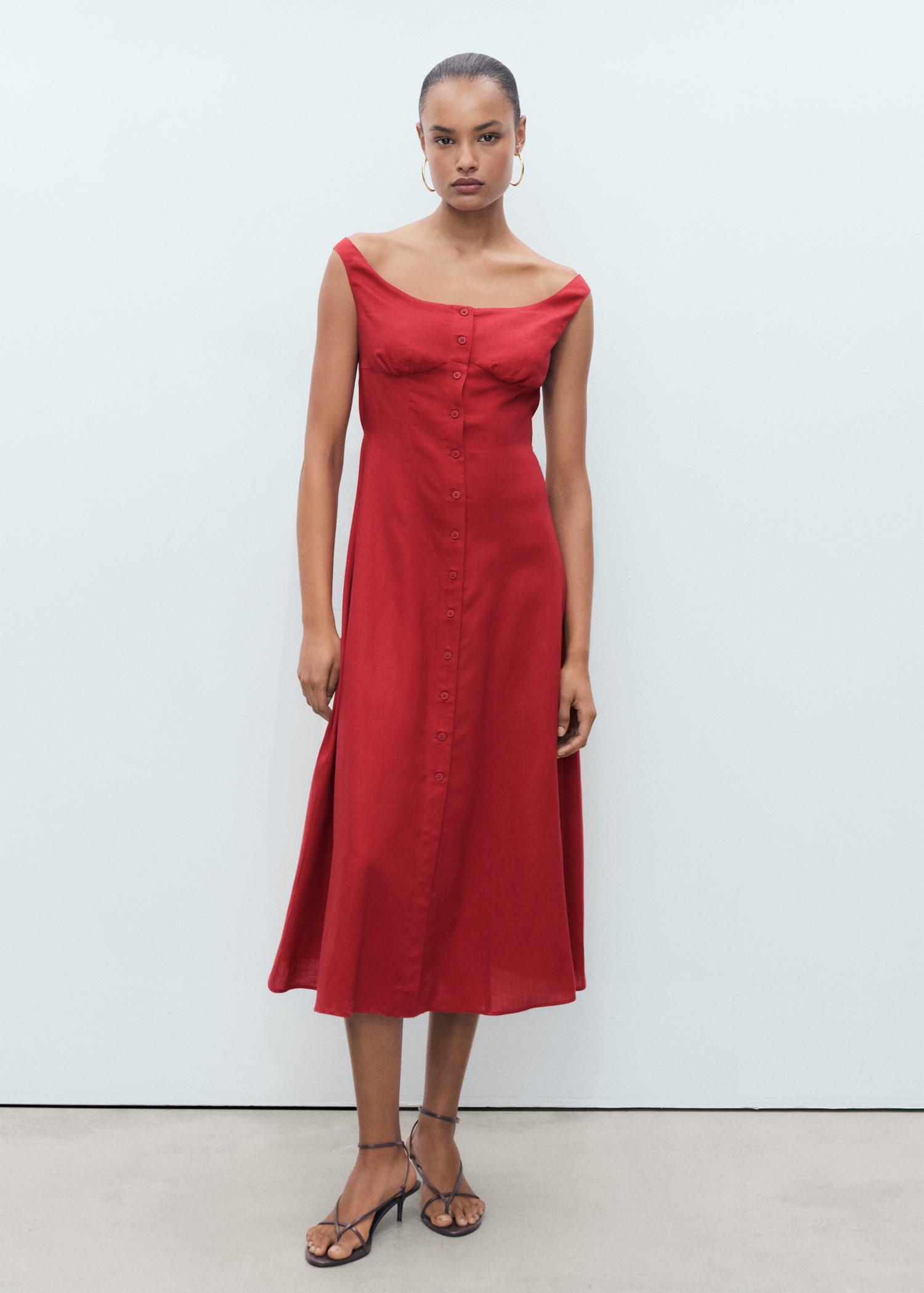 Linen-blend dress with buttons - Women | MANGO USA Product Image