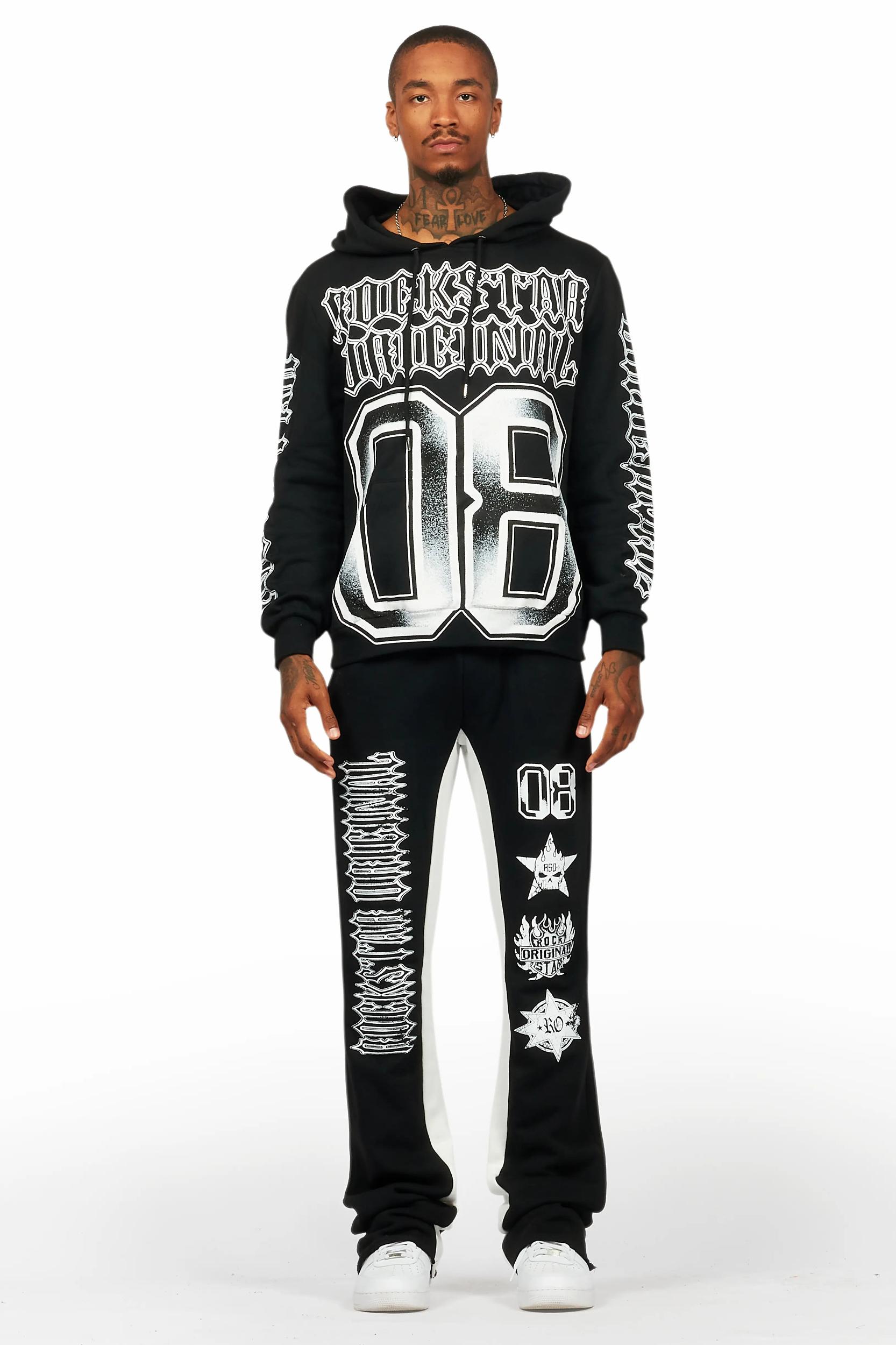 Alim Black/White Hoodie/Baggy Track Pant Set Male Product Image