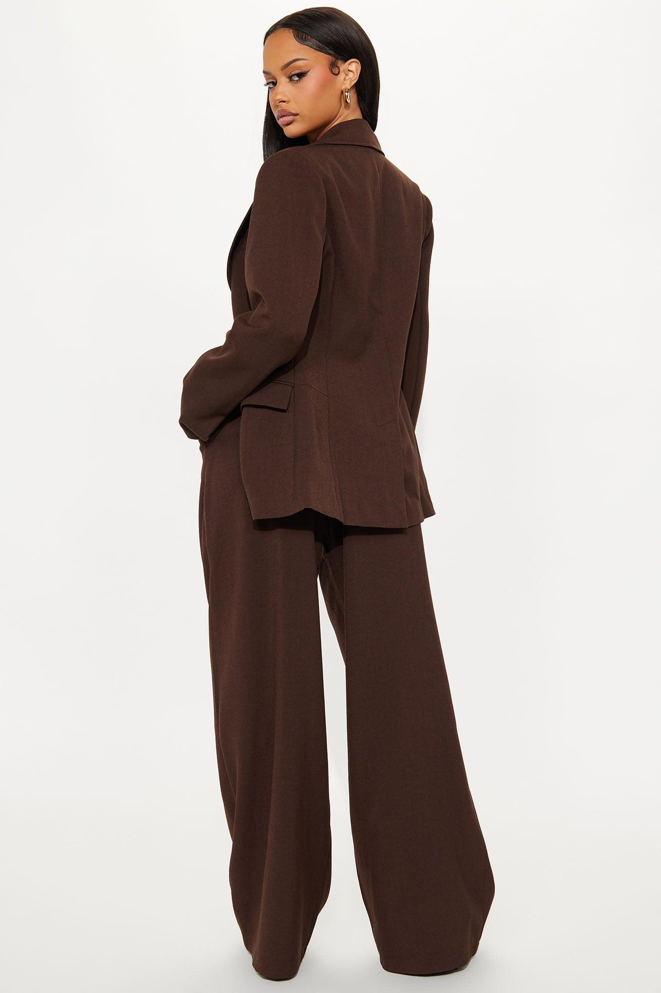 Going Forward Fitted Waist Blazer Pant Set - Brown Female Product Image