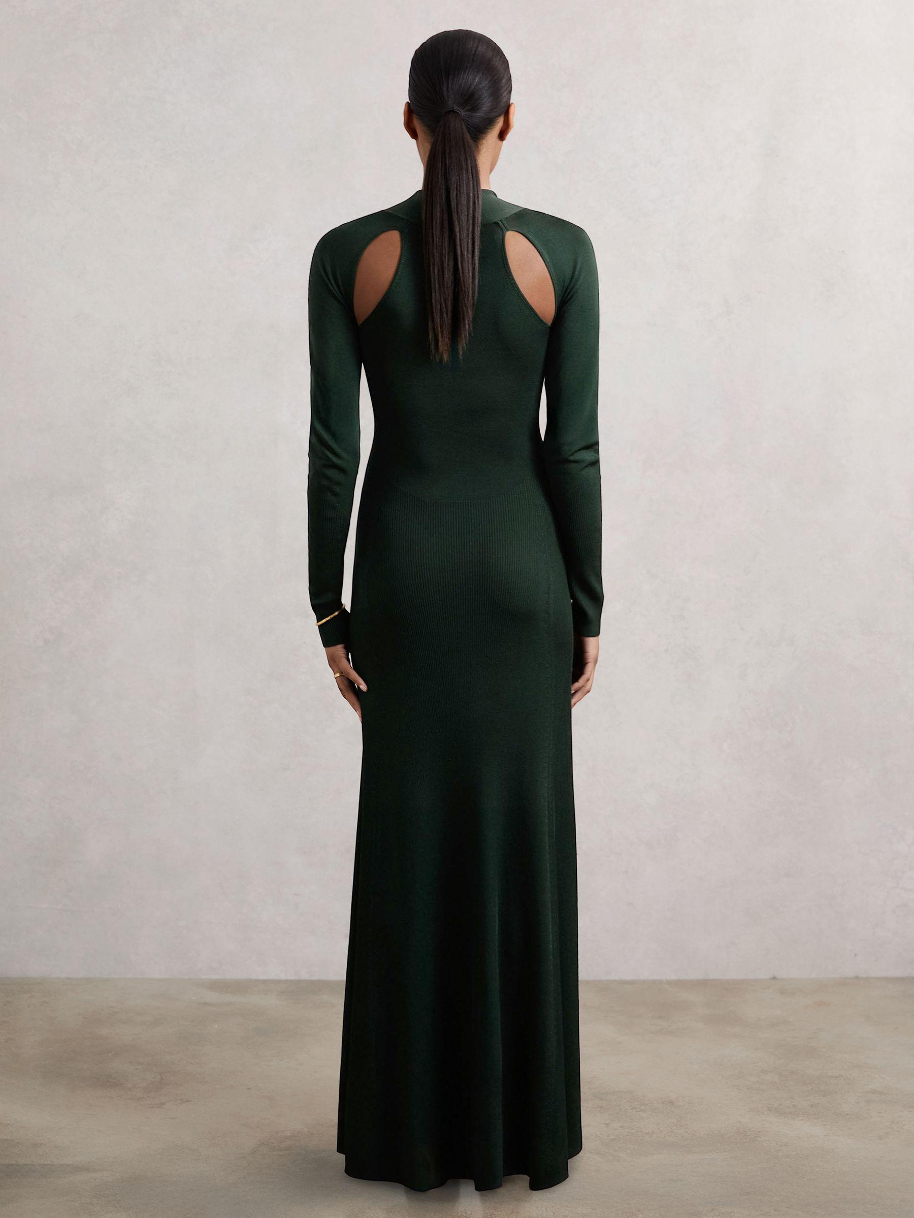 Cut-Out Knitted Maxi Dress in Dark Green Product Image