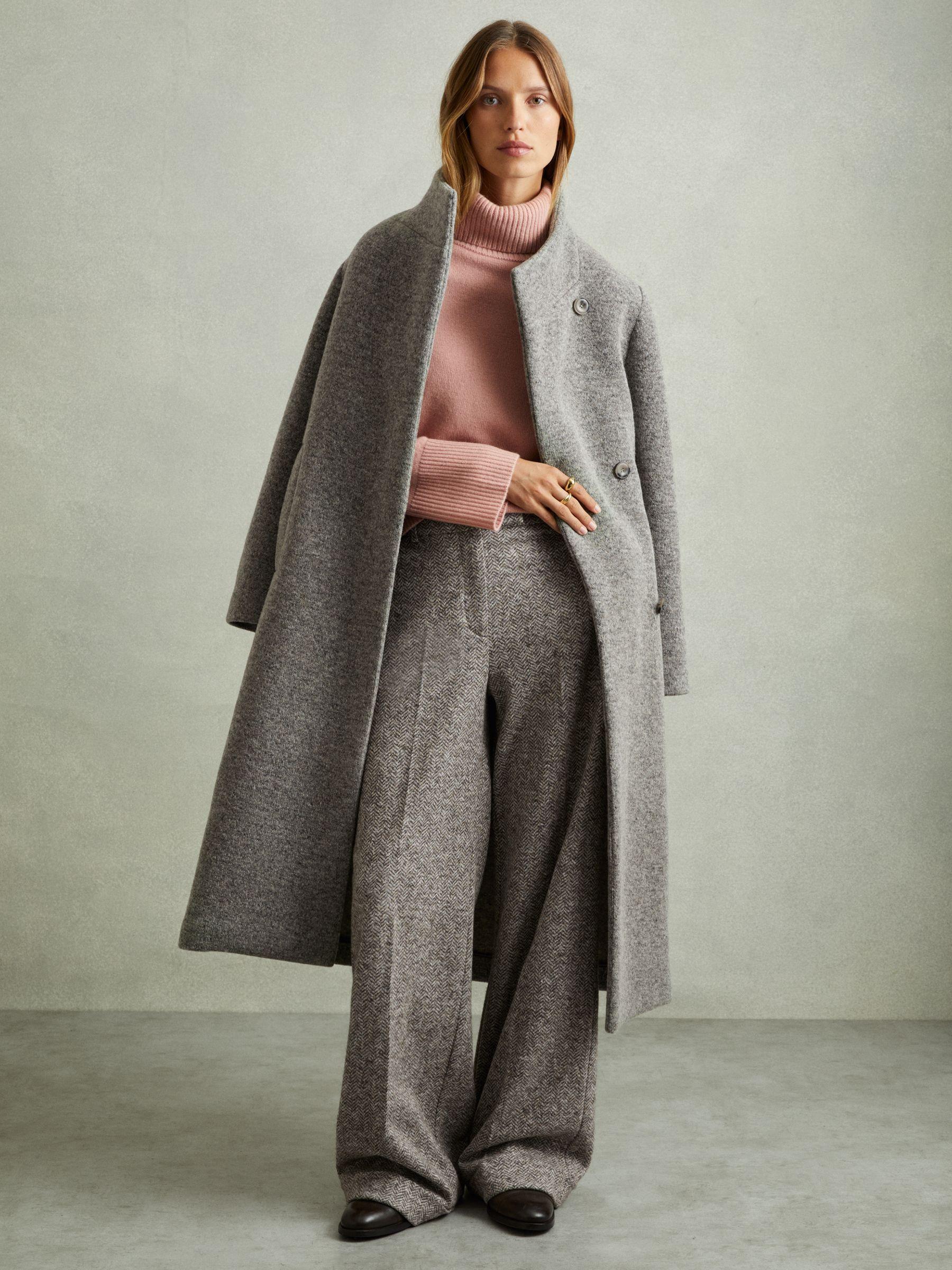 Textured Wool Blend Wide Leg Suit Trousers in Grey Product Image