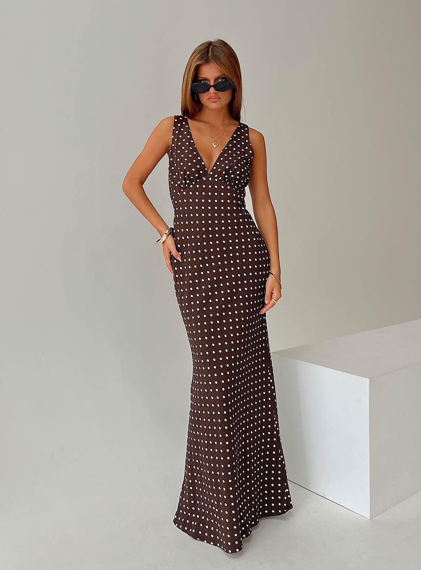 Nellie Maxi Dress Brown Polka Dot Product Image