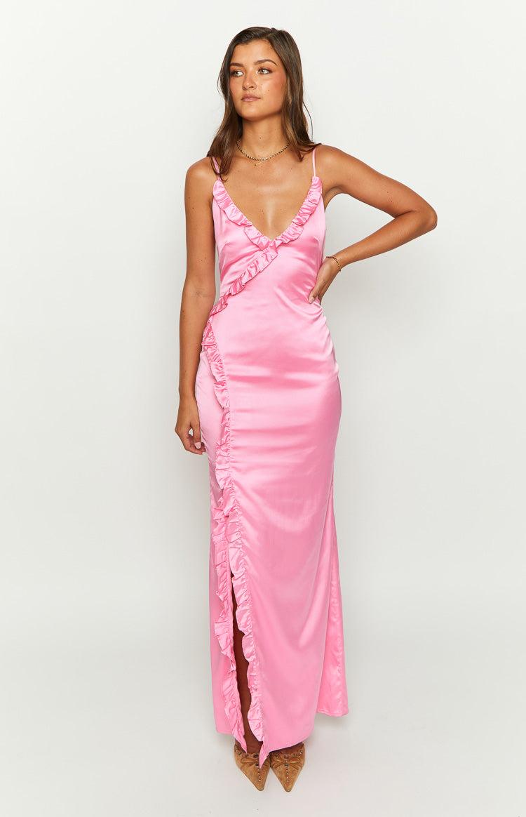 Nahanee Pink Satin Ruffle Maxi Dress Baby Product Image