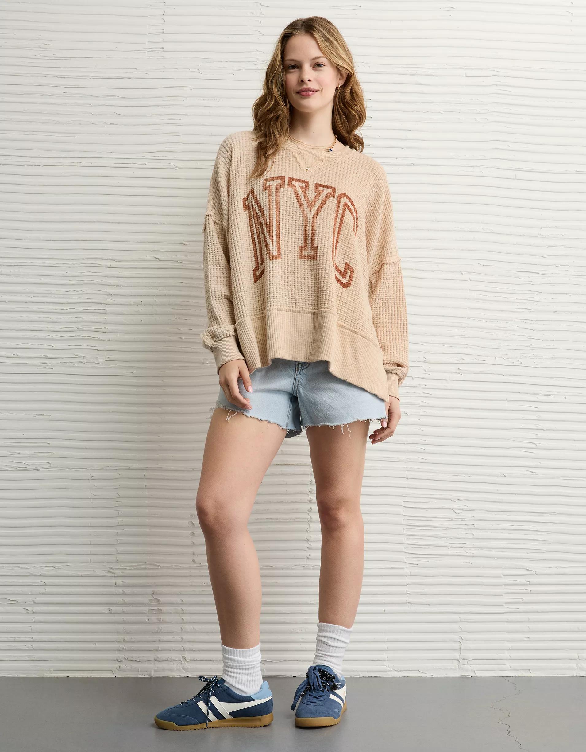 AE Big Hug Crew Neck Waffle Sweatshirt Product Image