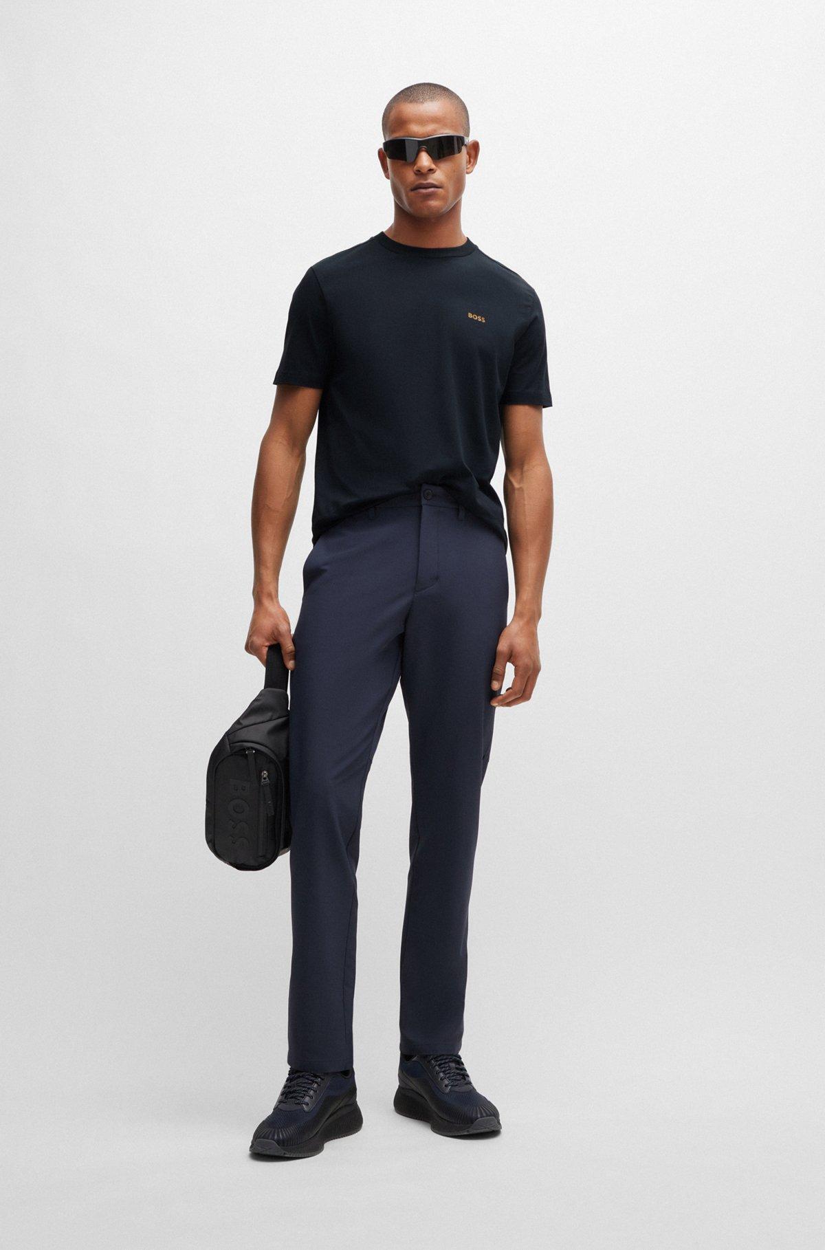 BOSS - Stretch-cotton regular-fit T-shirt with contrast logo - Dark Blue Product Image