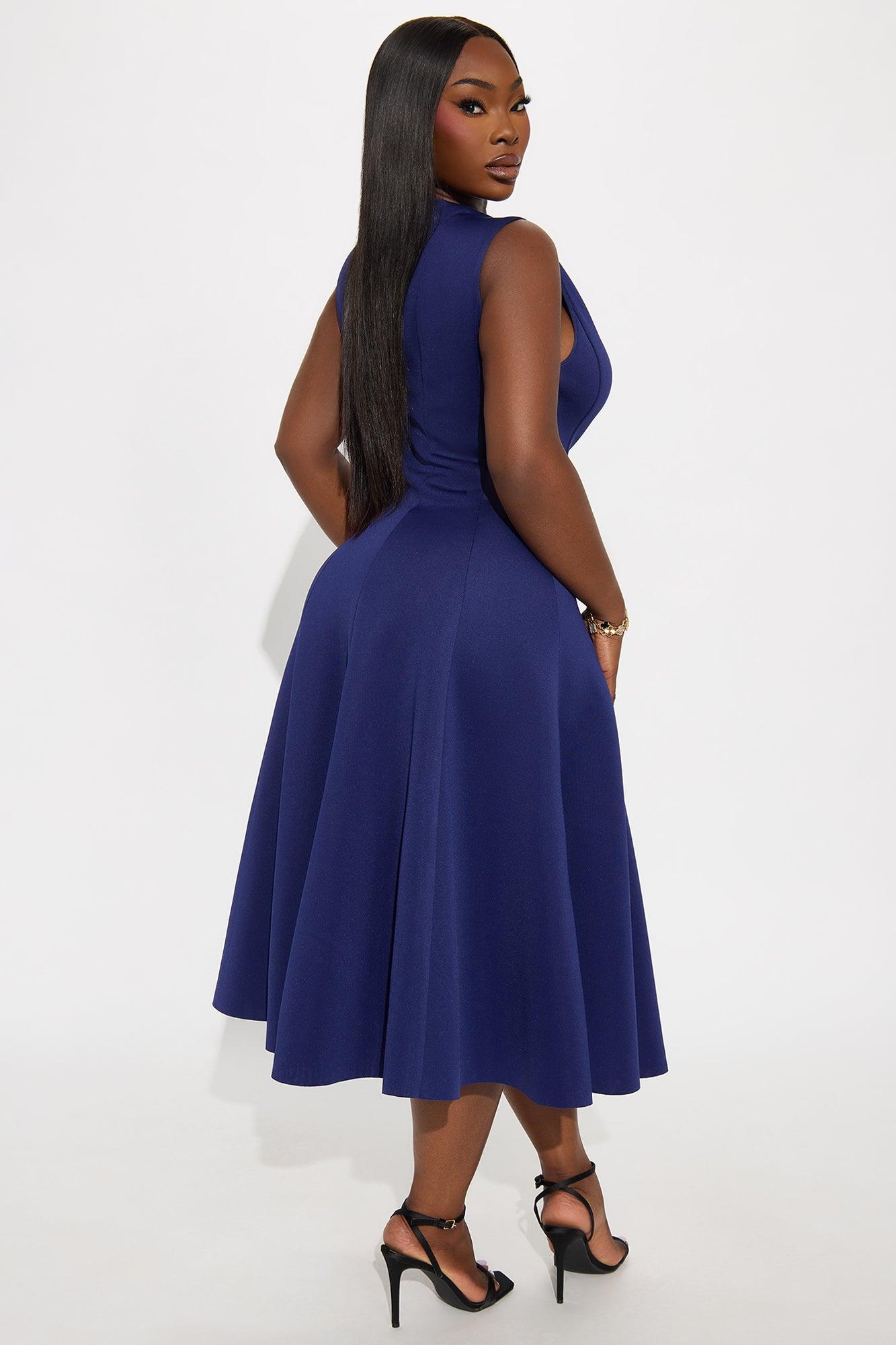 Sweet Sunday Pleated Midi Dress - Navy Product Image