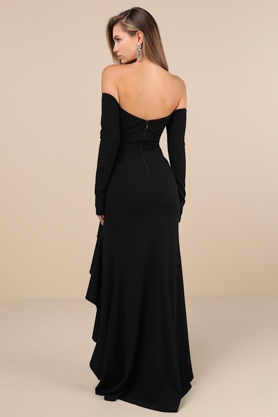 Notorious Perfection Black Off-the-Shoulder Ruffled Maxi Dress Product Image