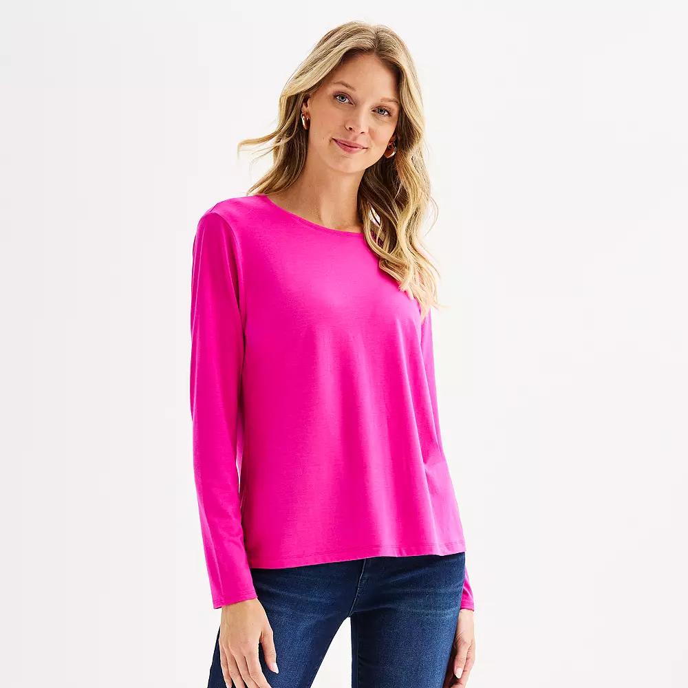 Women's Nine West Essential Long Sleeve Crewneck Shirt, Size: XXL, Gerbera Fuschia Product Image
