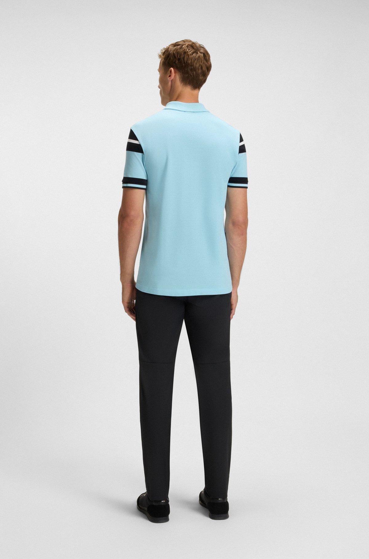 BOSS - Slim-fit polo shirt in cotton with block stripes - Light Blue Product Image