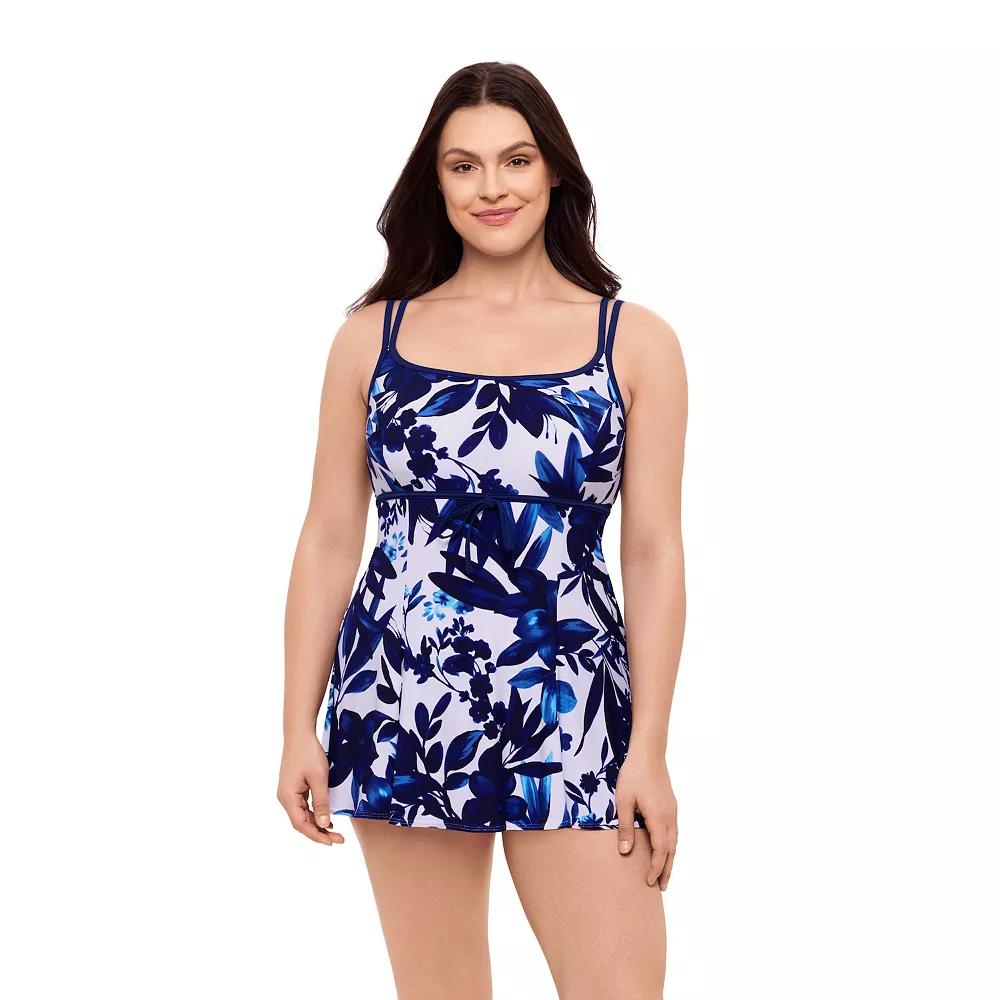 Women's Great Lengths Bow Princess Seam Swimdress One-Piece Swimsuit, Size: 10, Black Floral Product Image