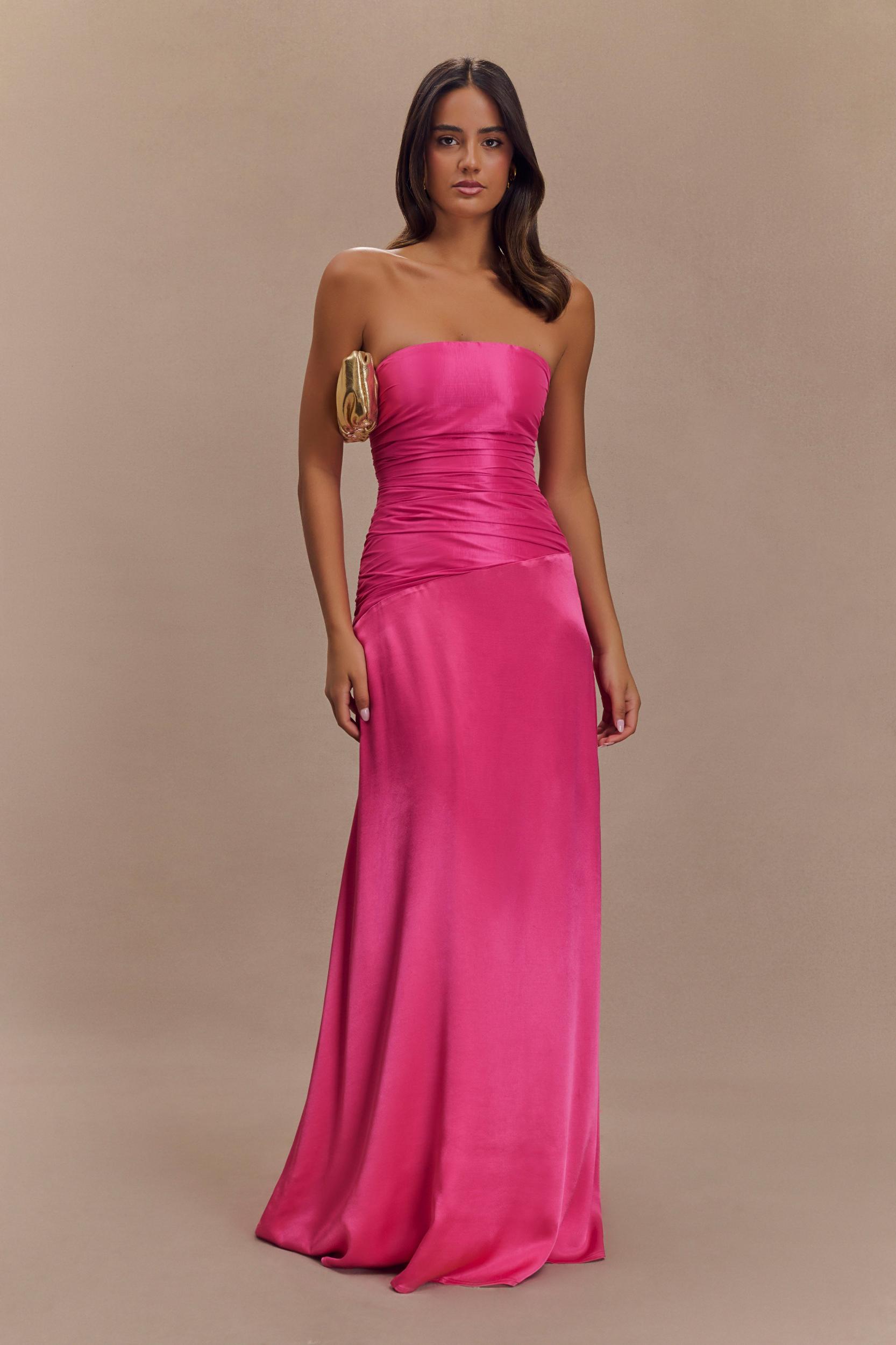 Serena Strapless Taffeta Maxi Dress - Crimson Pink Product Image