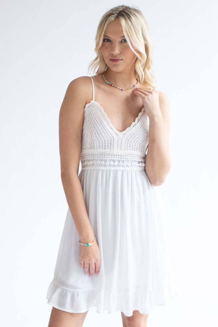 White Crochet Top Dress Product Image