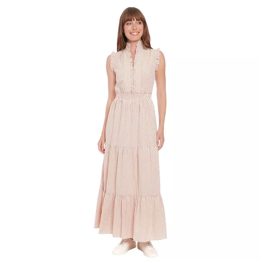 Women's London Times Smocked Waist Tiered Maxi Dress, Size: 12, Rose Ivory Product Image