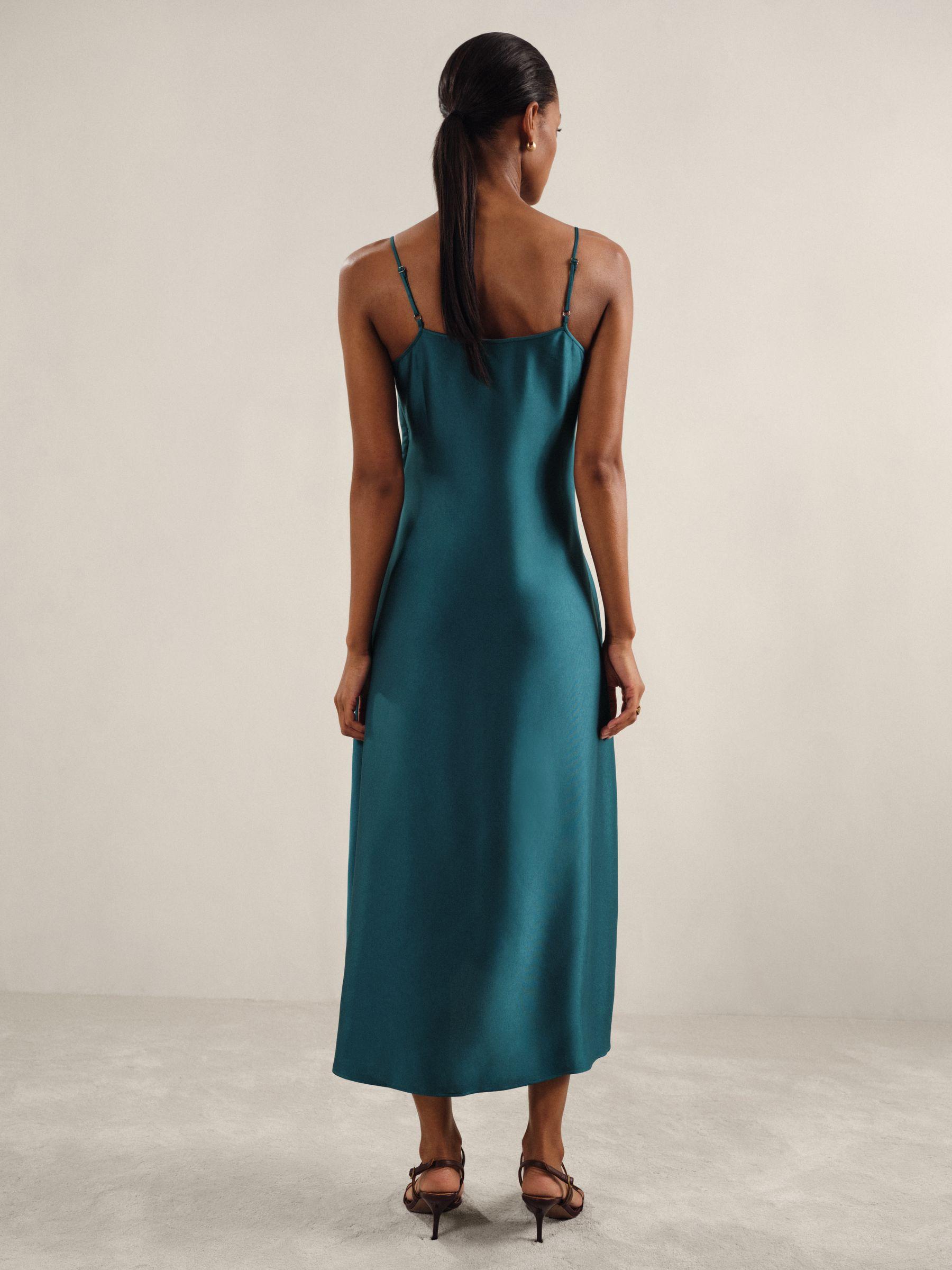 Petite Satin Drape-Detail Slip Dress in Teal Product Image