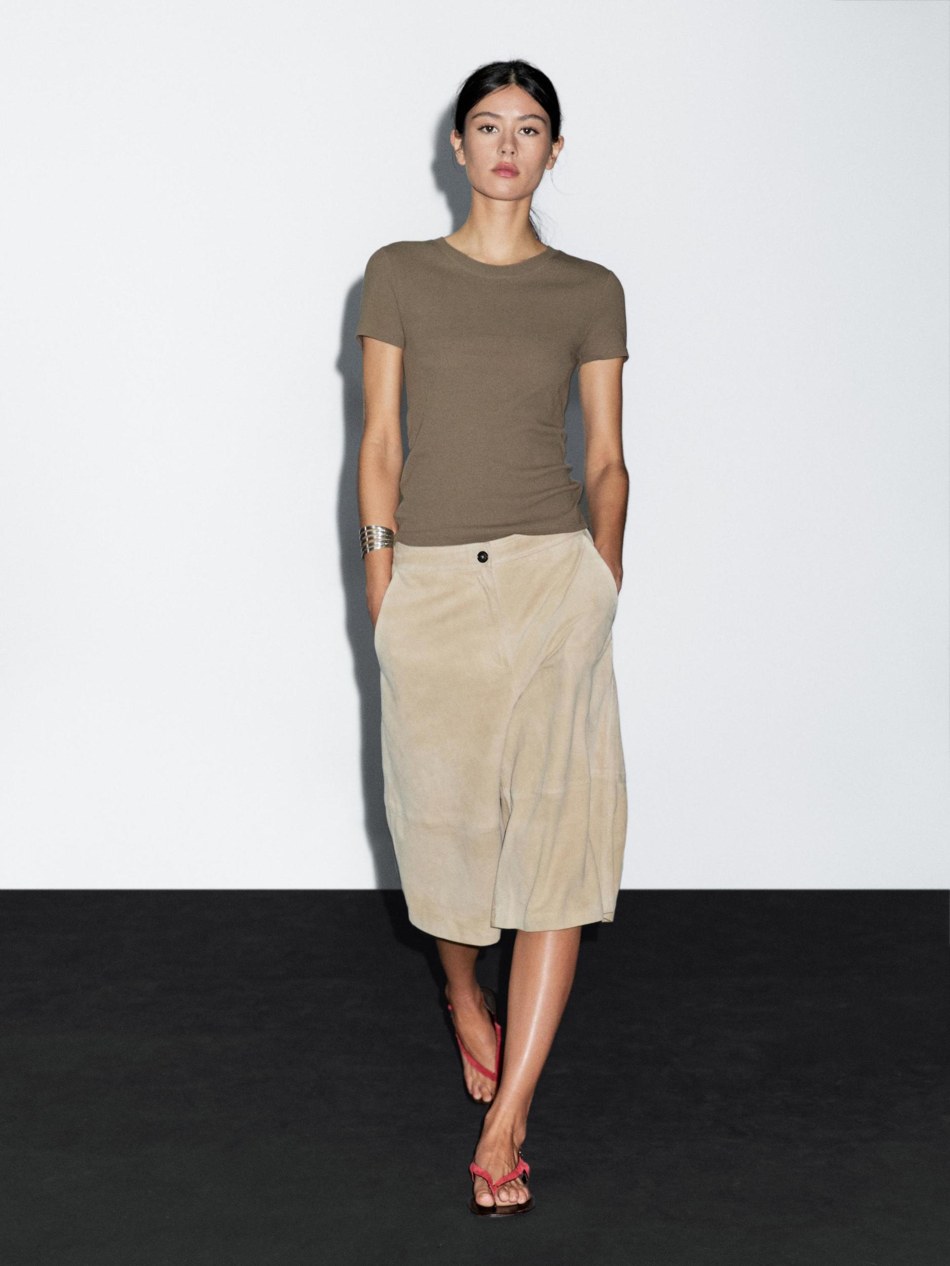 Textured crepe-effect cotton T-shirt Product Image